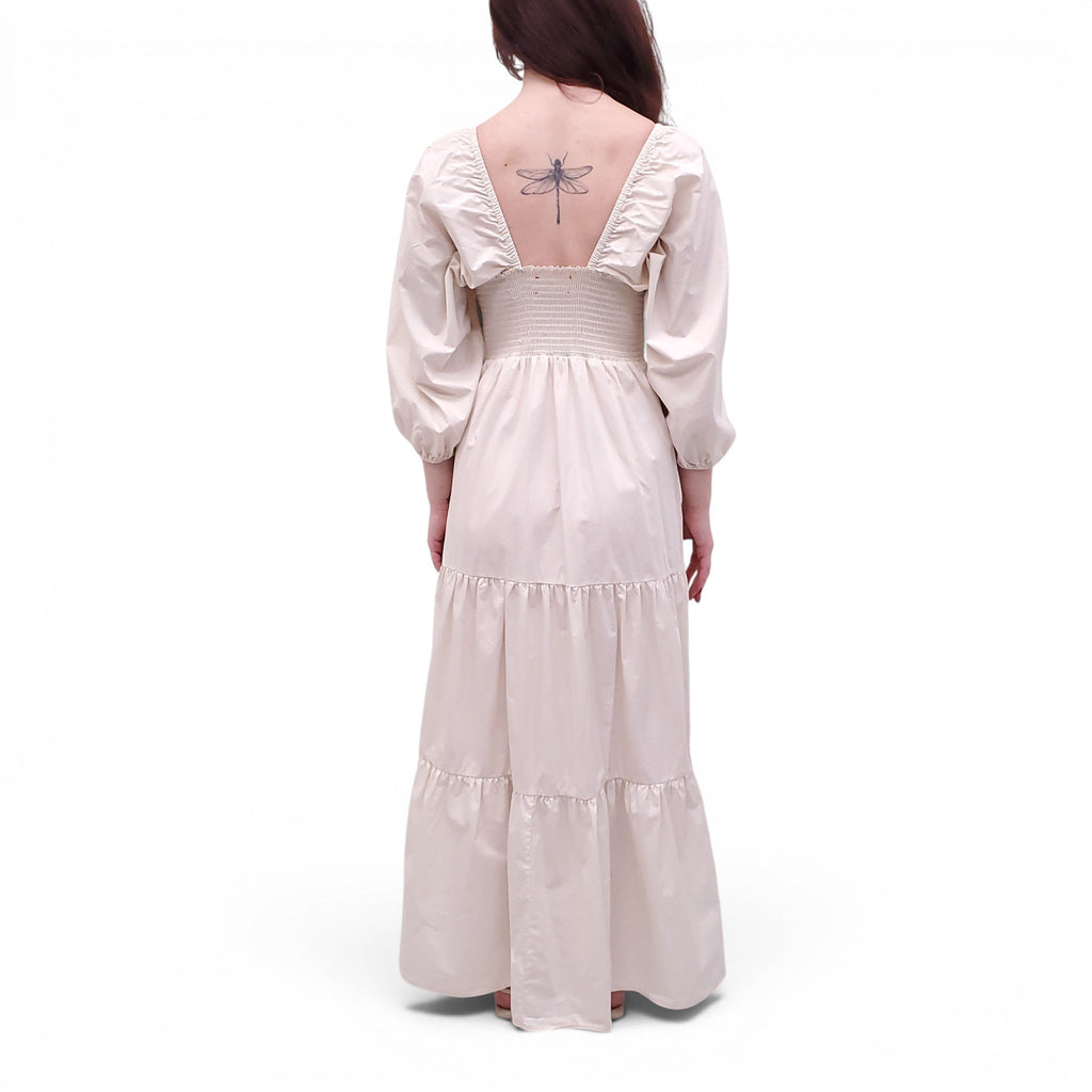 XIRENA CREAM COTTON MAXI DRESS WITH BOW DETAIL - SIZE XS