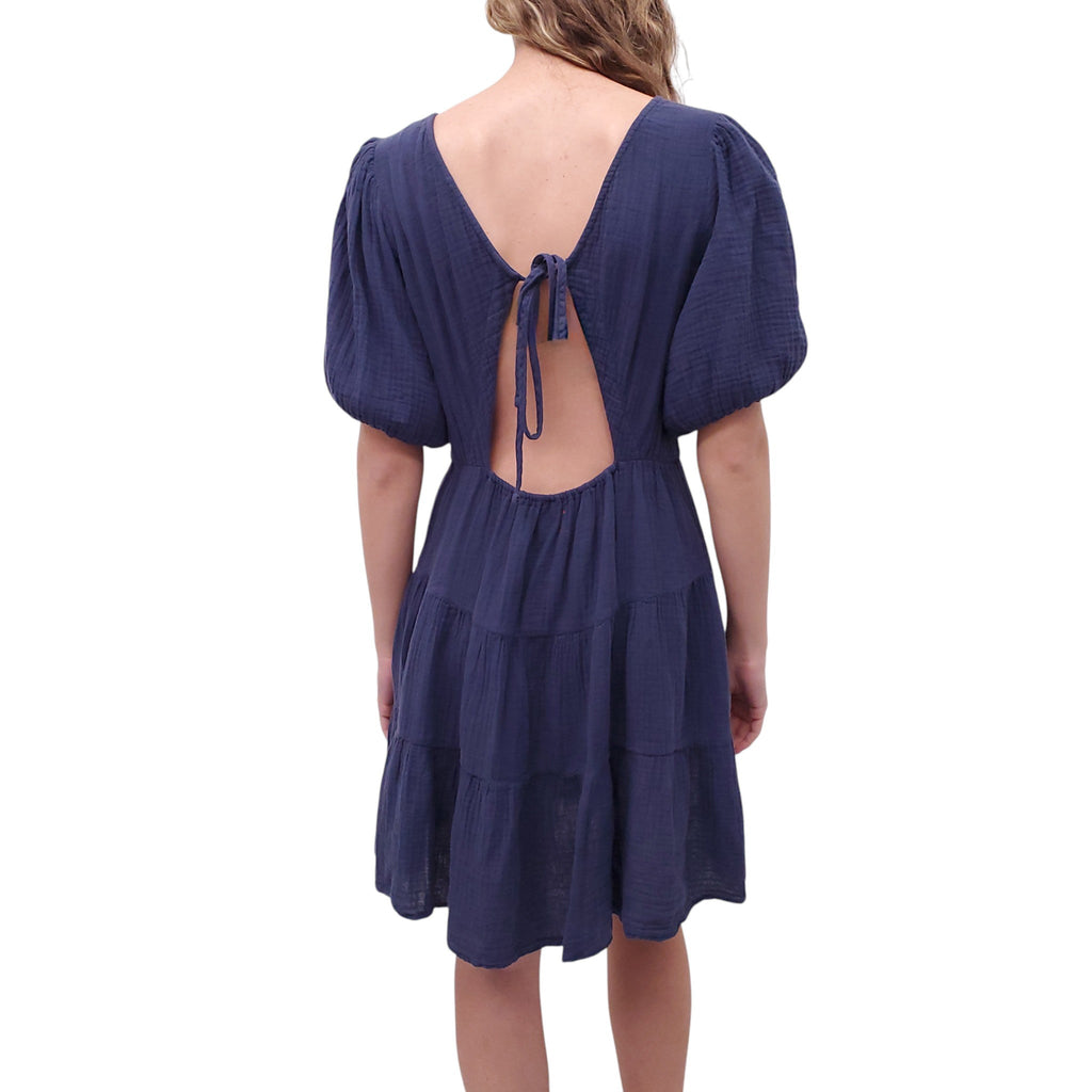 XIRENA NAVY BLUE GAUZE BABYDOLL DRESS - SIZE M