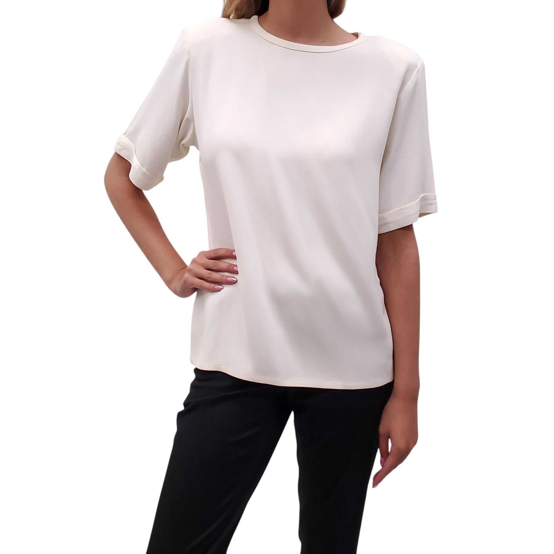 YVES SAINT LAURENT RIVE GAUCHE CREAM SILK BLOUSE - SIZE M