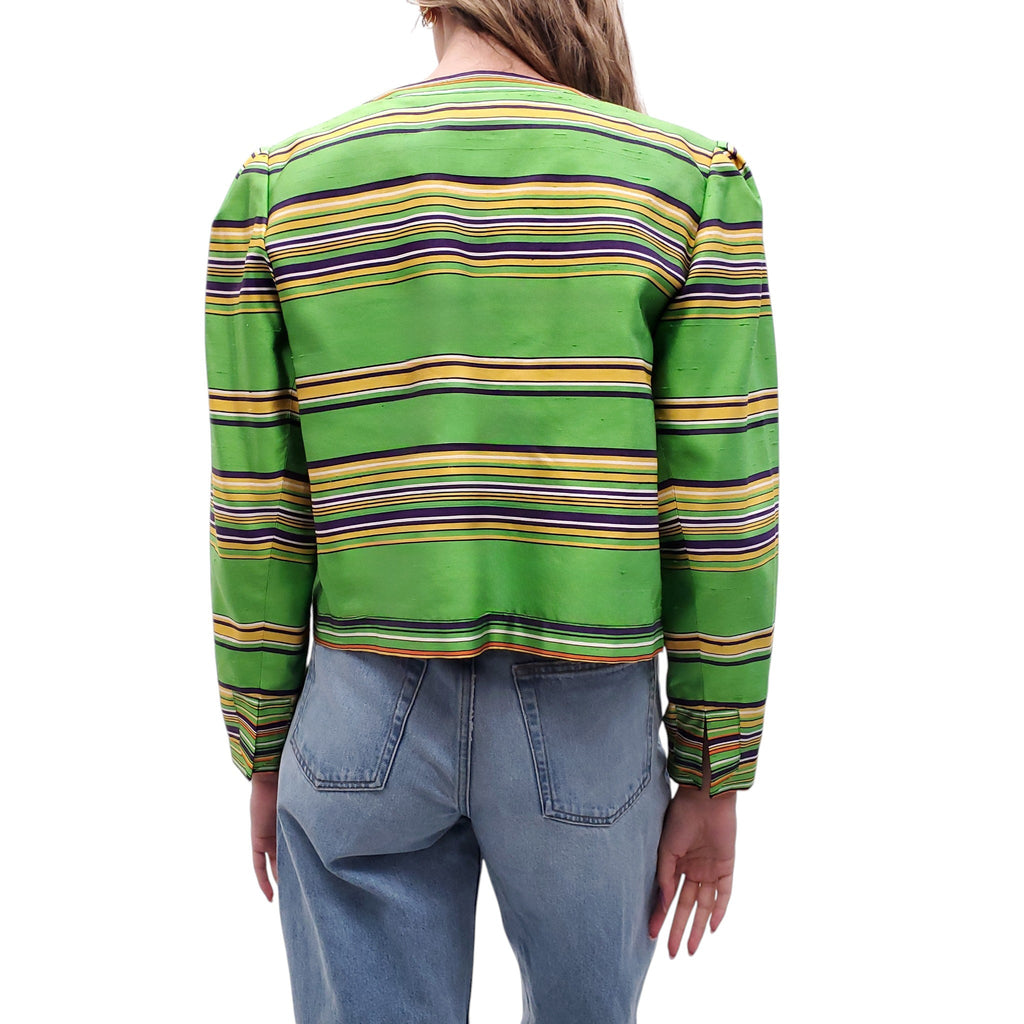 YVES SAINT LAURENT RIVE GAUCHE GREEN SATIN STRIPED BLAZER - SIZE M