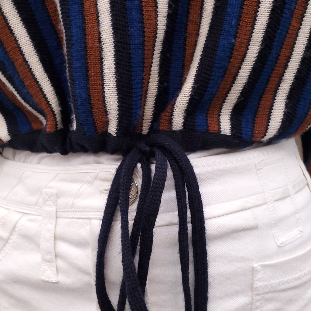 YVES SAINT LAURENT RIVE GAUCHE NAVY AND BROWN STRIPED SWEATER - SIZE S