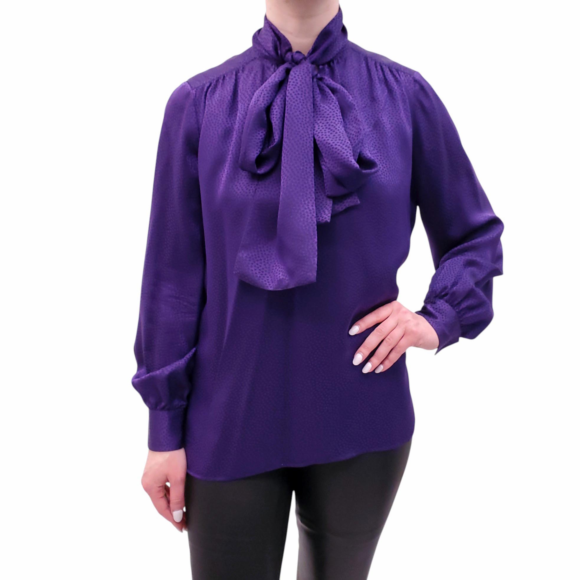 YVES SAINT LAURENT RIVE GAUCHE PURPLE SILK BLOUSE - SIZE S