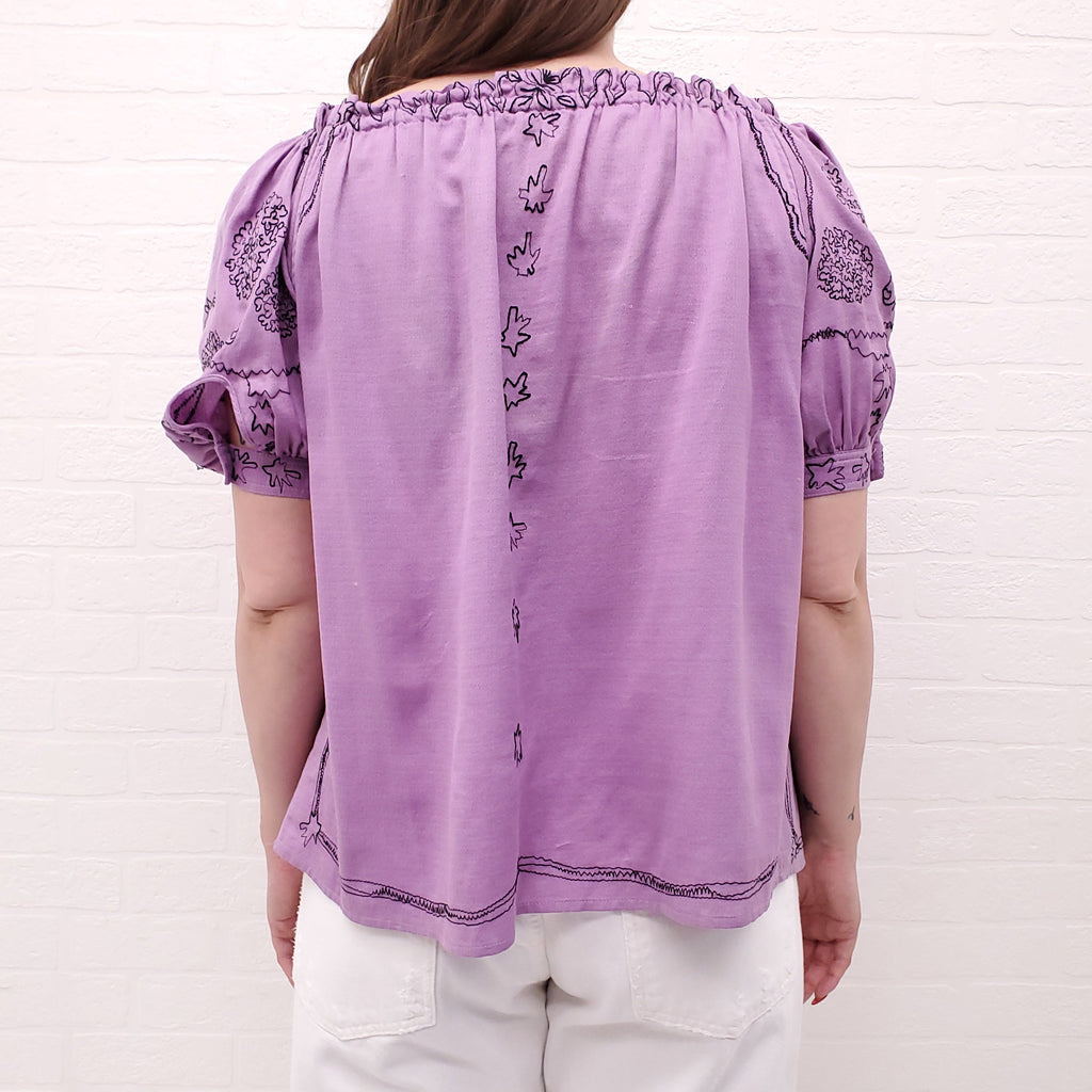 YVES SAINT LAURENT VINTAGE PURPLE PATTERNED BLOUSE - SIZE 40