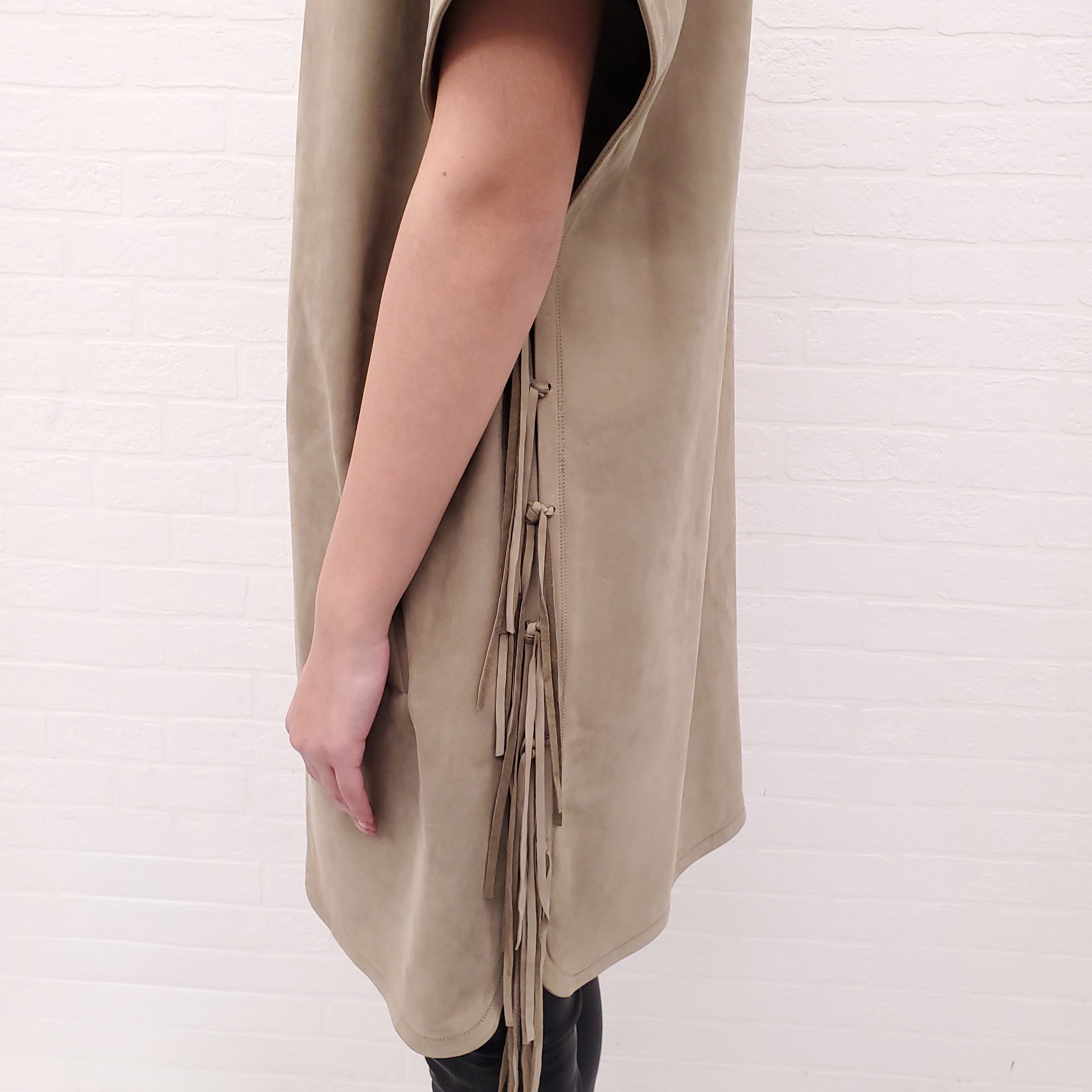 YVES SALOMON KHAKI SUEDE VEST - SIZE 40