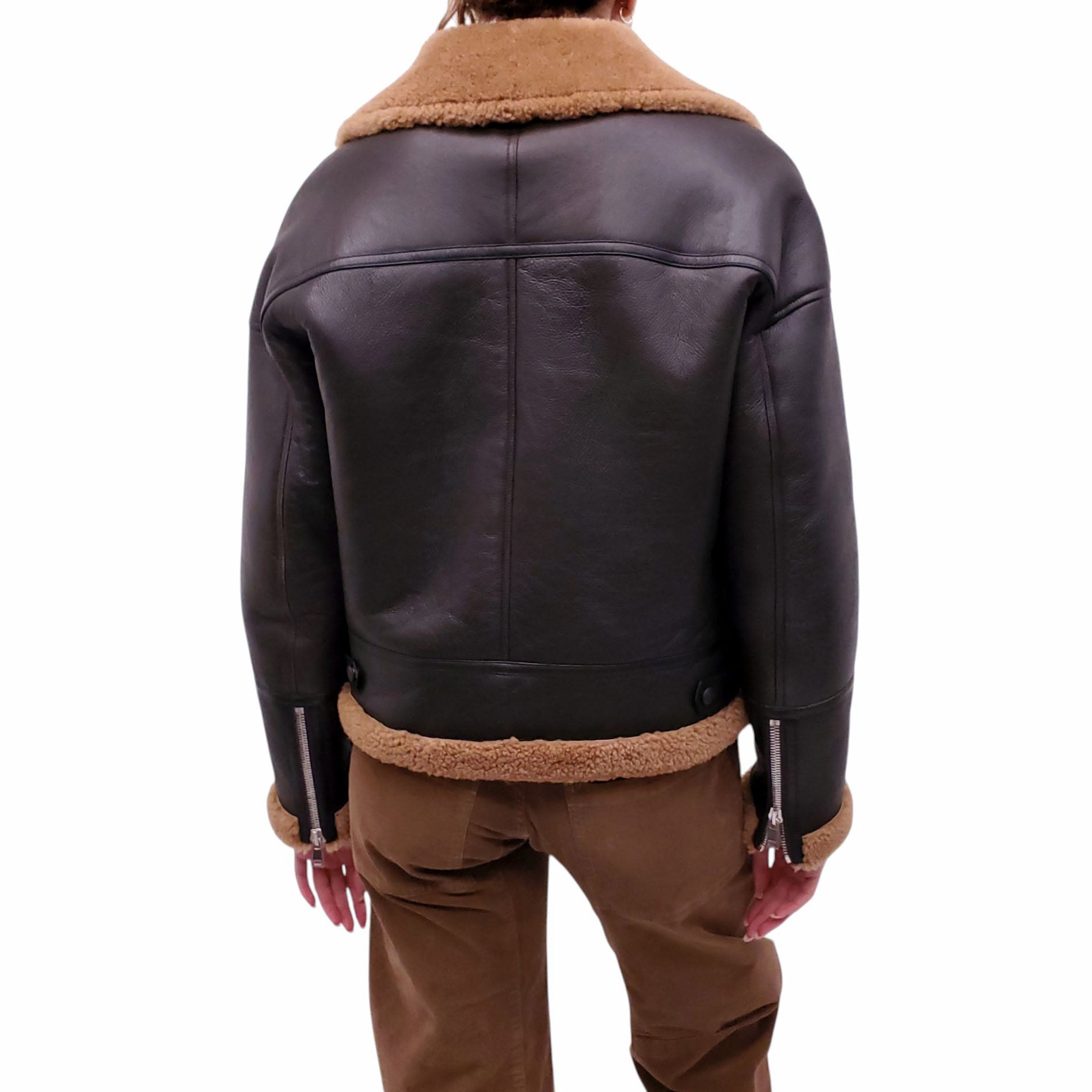 YVES SALOMON LEATHER AND SHEARLING BIKER JACKET - SIZE 36