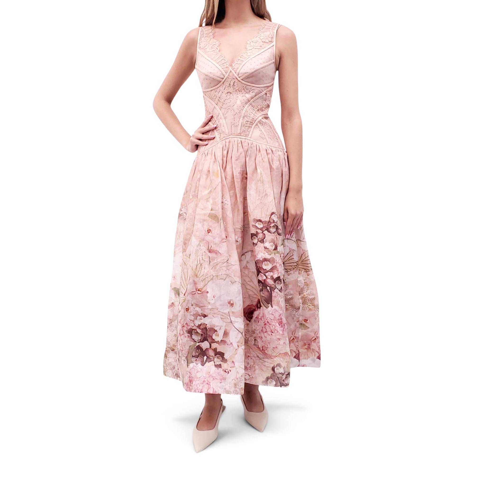 ZIMMERMANN BLUSH PINK 'DANCER LACE' MAXI DRESS - SIZE 0 (US 4)