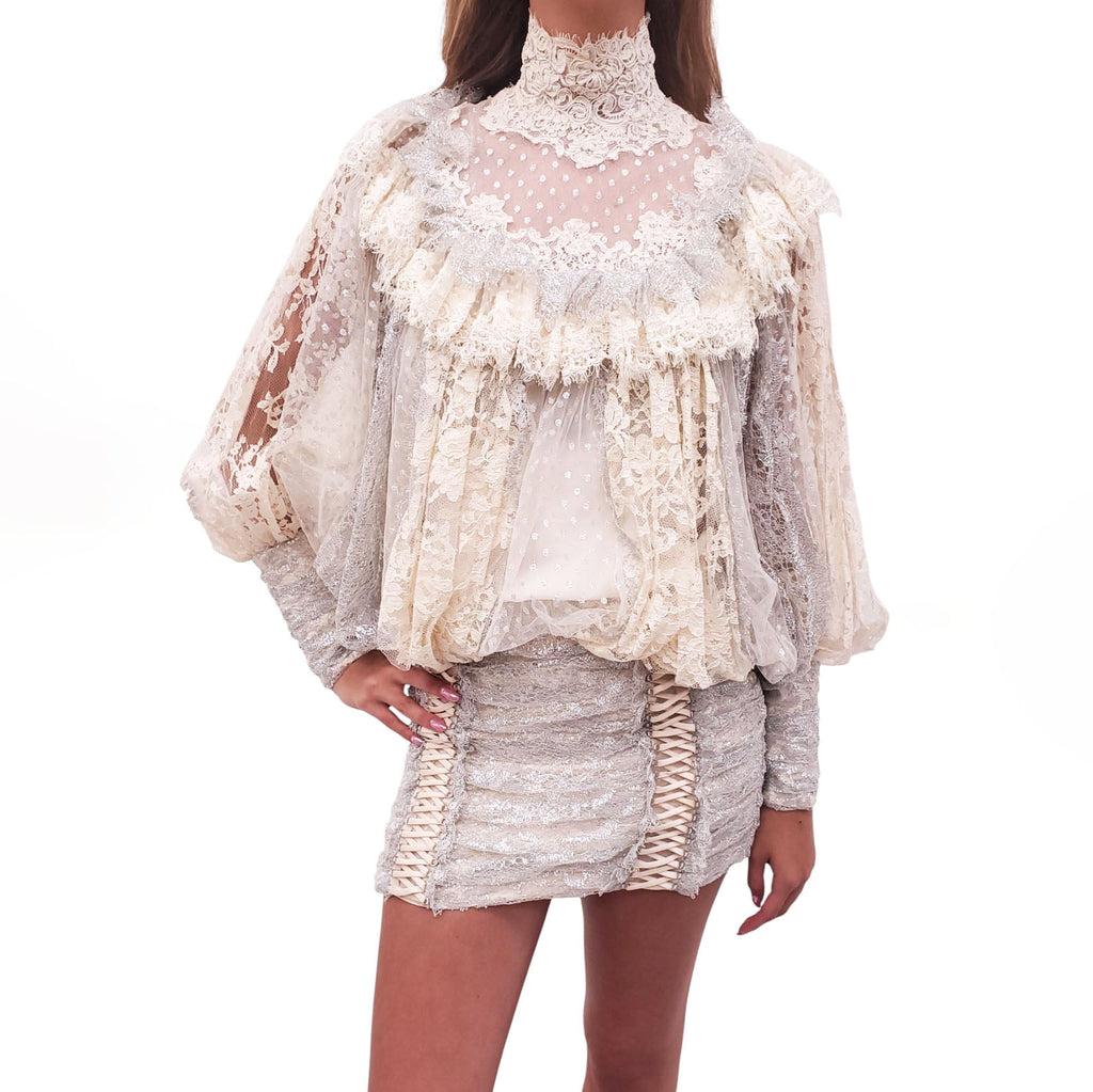 ZIMMERMANN CREAM RUFFLE 'SABOTAGE LACE BATWING MINI' DRESS - SIZE 0 (US 4)
