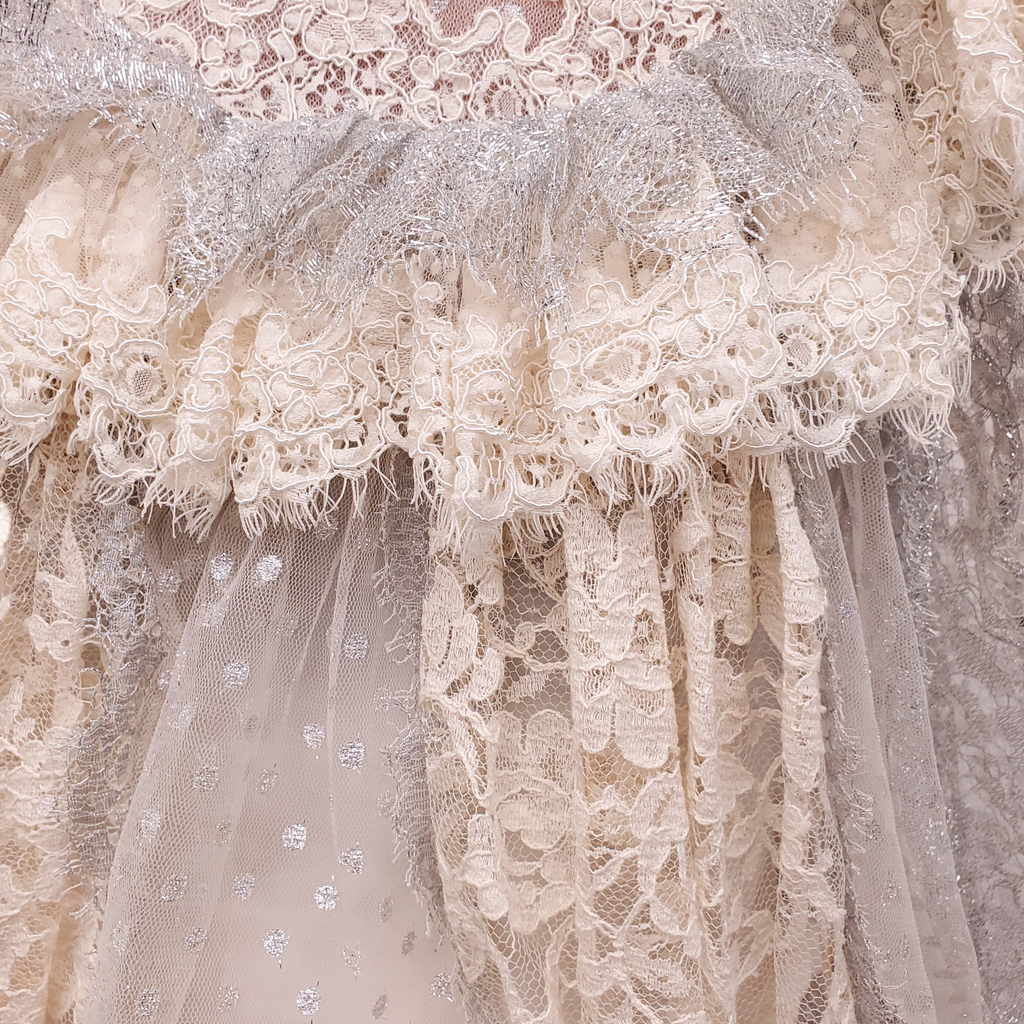 ZIMMERMANN CREAM RUFFLE 'SABOTAGE LACE BATWING MINI' DRESS - SIZE 0 (US 4)