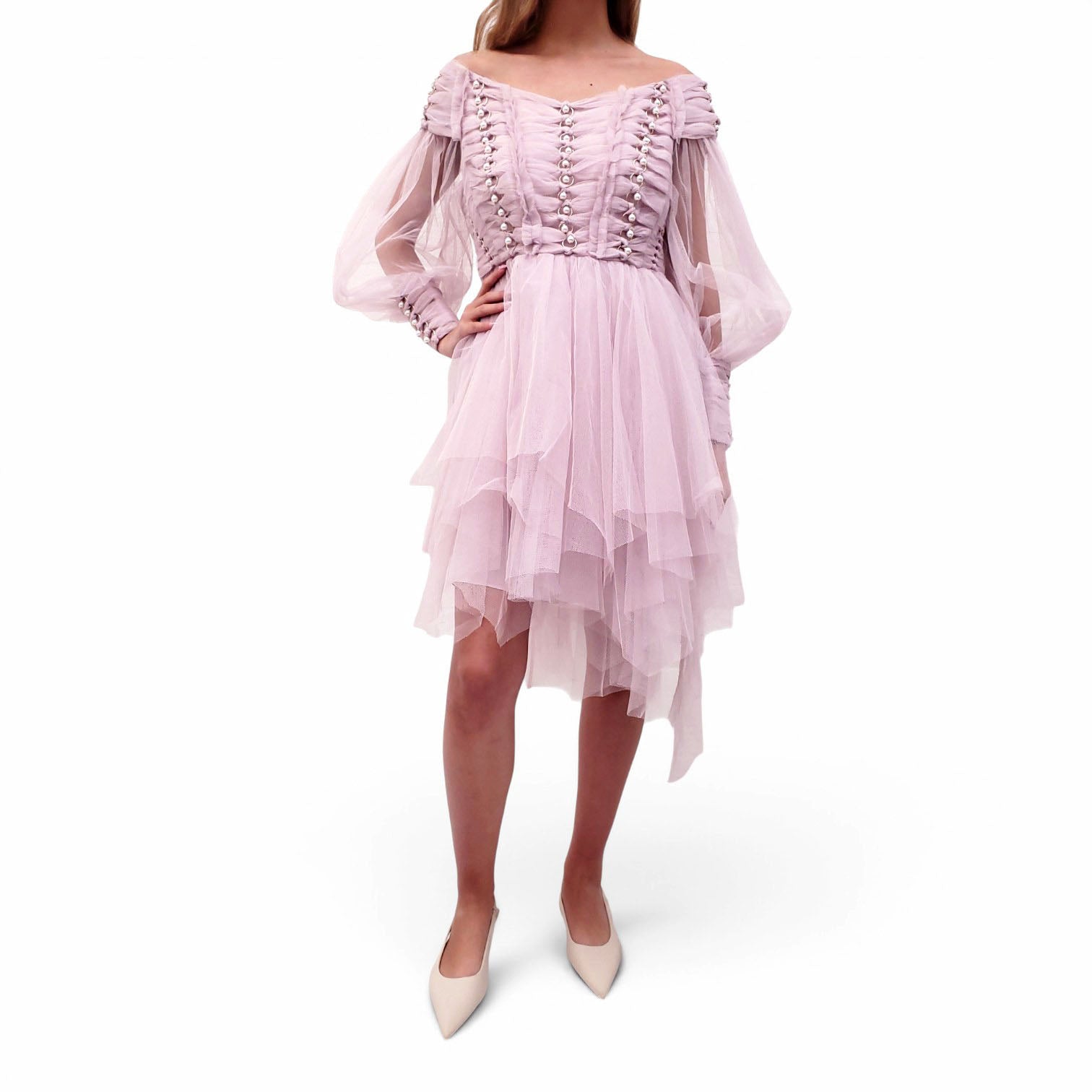 ZIMMERMANN LAVENDER TULLE 'RHYTHMIC TRIM MINI' DRESS - SIZE 3 (US 10)