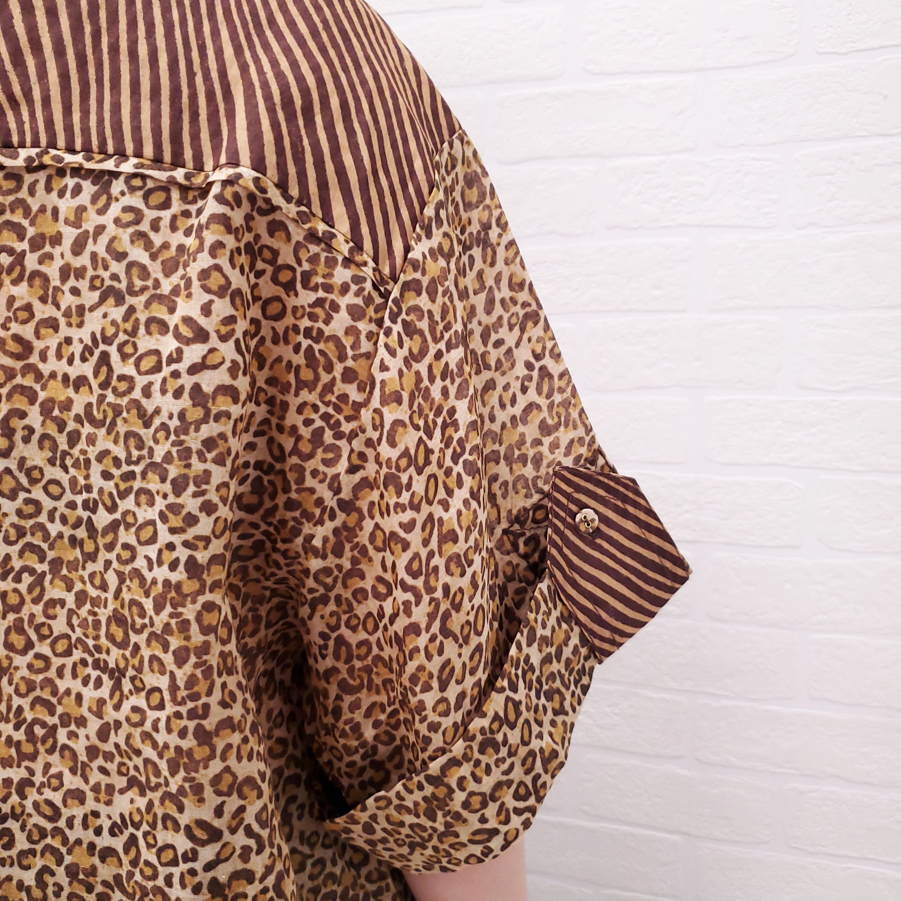 ZIMMERMANN LEOPARD 'SPLICED EMPIRE CUFFED' SHIRT - SIZE 3/L