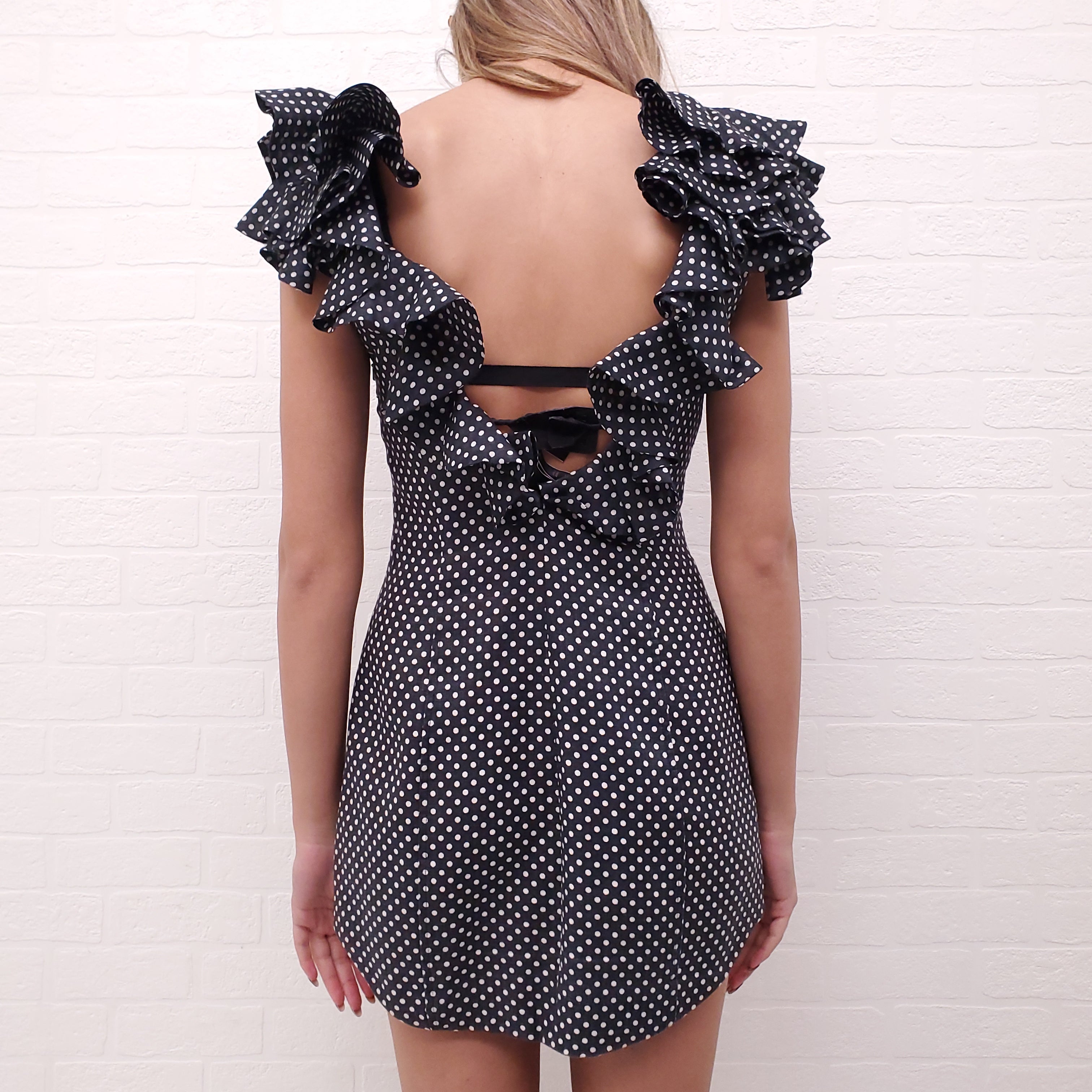 ZIMMERMANN NAVY POLKA DOT RUFFLE DRESS - SIZE 0/XS