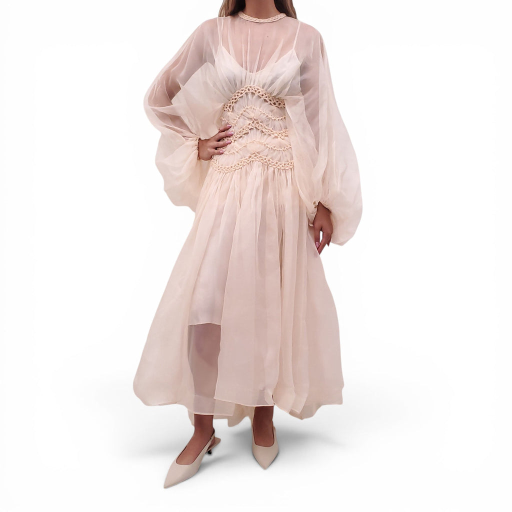 ZIMMERMANN NUDE SHEER TULLE 'ILLUMINATE MACRAME' GOWN - SIZE 1 (US 6)
