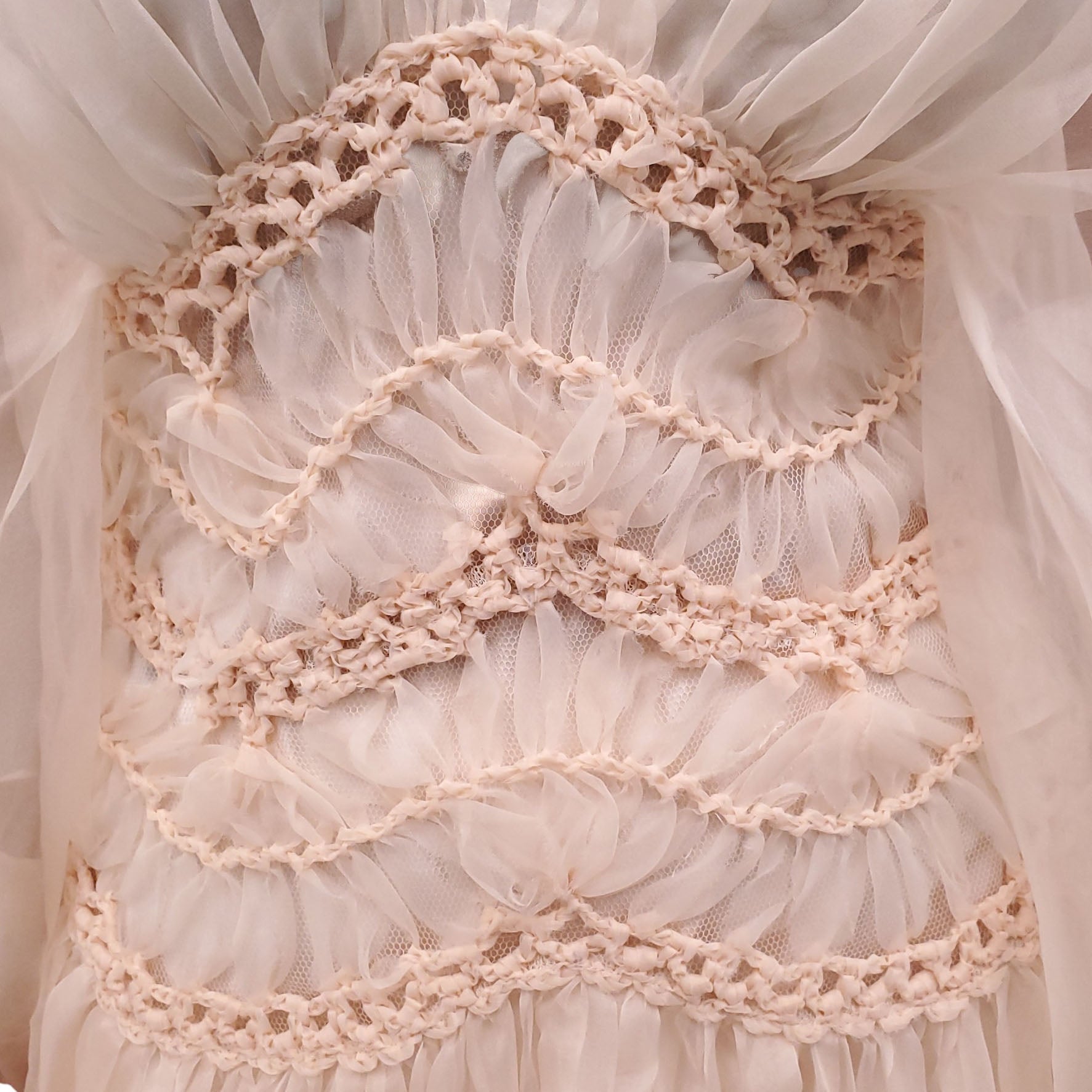 ZIMMERMANN NUDE SHEER TULLE 'ILLUMINATE MACRAME' GOWN - SIZE 1 (US 6)