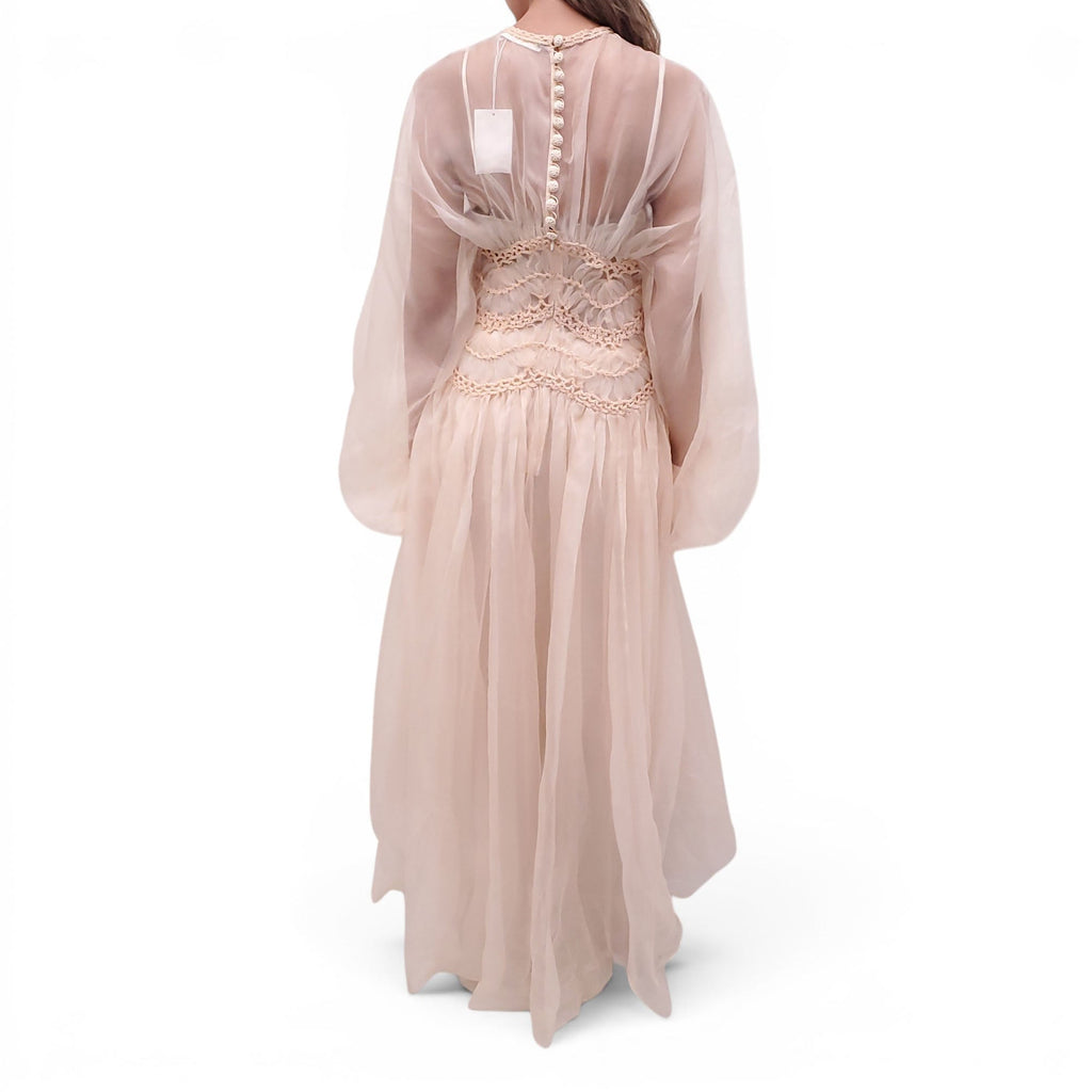 ZIMMERMANN NUDE SHEER TULLE 'ILLUMINATE MACRAME' GOWN - SIZE 1 (US 6)