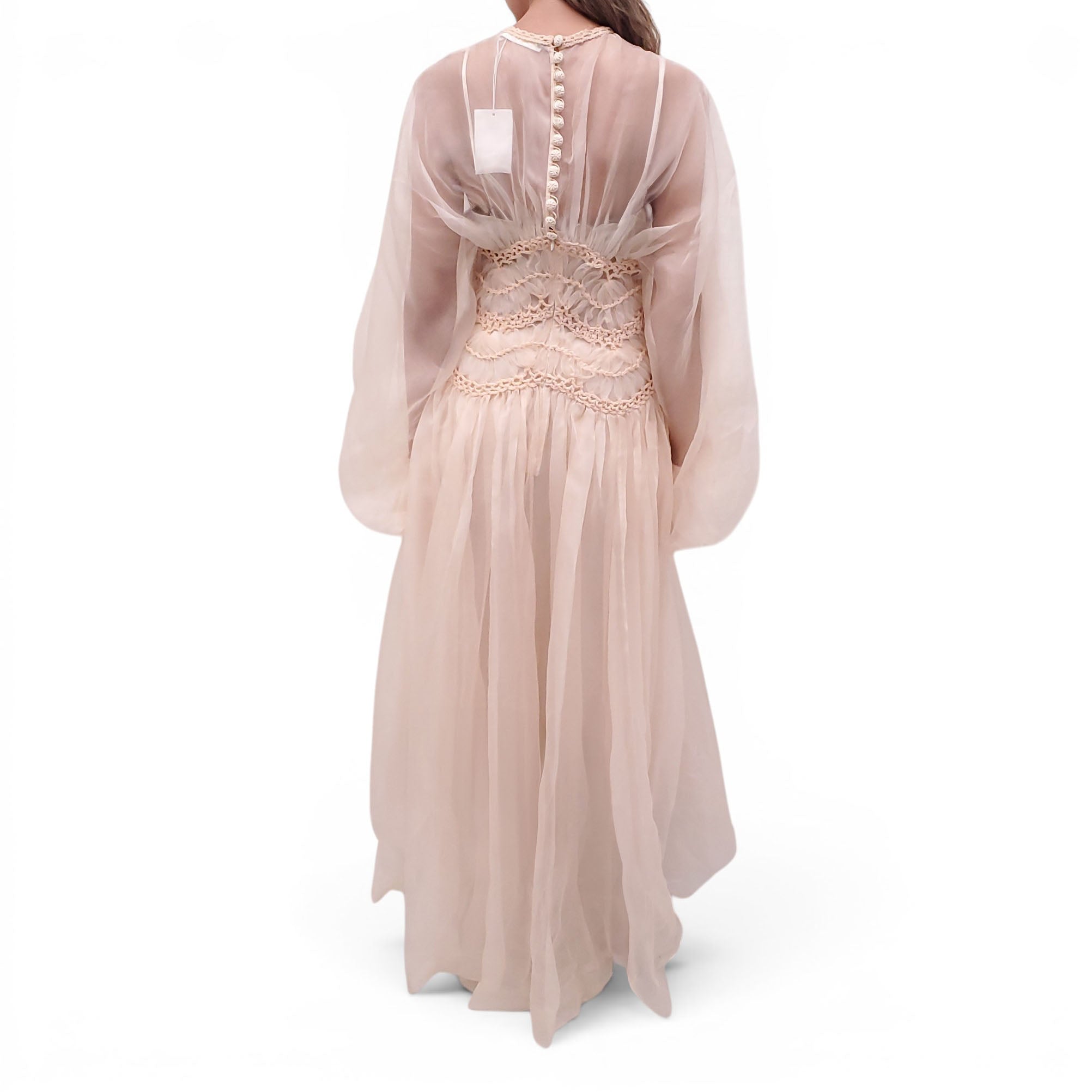 ZIMMERMANN NUDE SHEER TULLE 'ILLUMINATE MACRAME' GOWN - SIZE 1 (US 6)