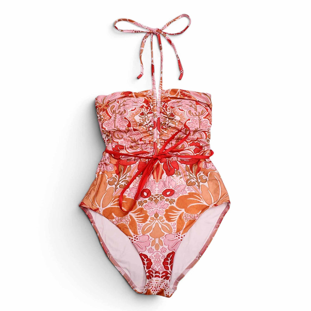 ZIMMERMANN PINK PAISLEY 'VIOLET RUCHED HALTER' ONE-PIECE SWIMSUIT - SIZE 1 (US 6)