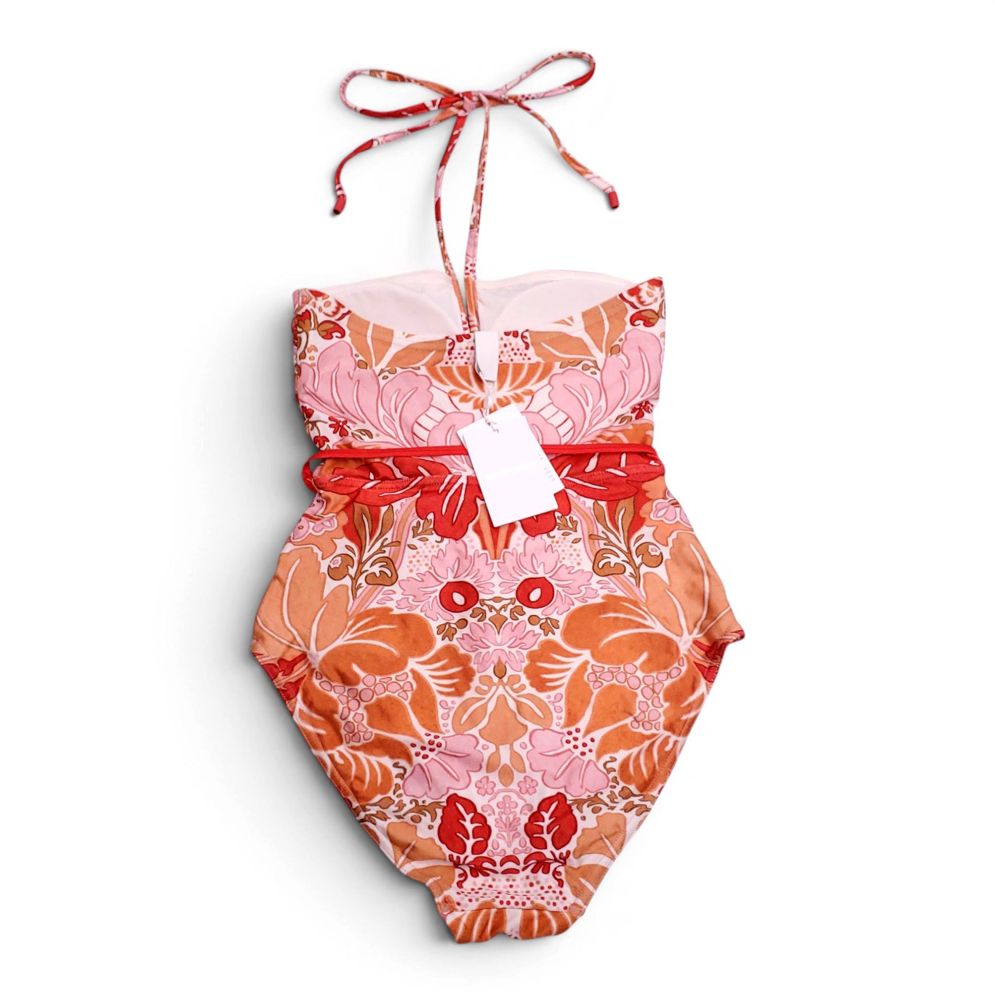 ZIMMERMANN PINK PAISLEY 'VIOLET RUCHED HALTER' ONE-PIECE SWIMSUIT - SIZE 1 (US 6)