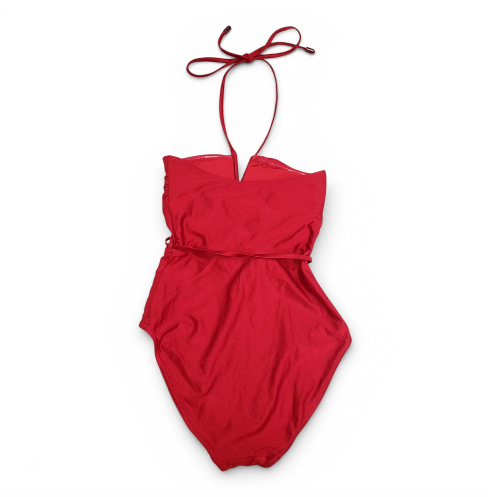 ZIMMERMANN RED 'CLOVER RUCHED HALTER' ONE-PIECE SWIMSUIT - SIZE 0 (US 4)