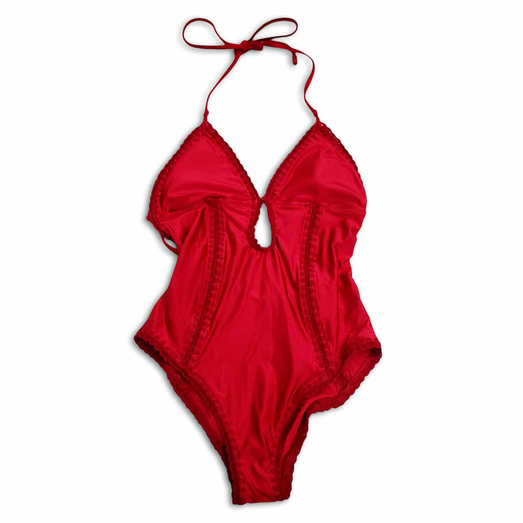 ZIMMERMANN RED 'LYRE KEYHOLE CROCHET' ONE-PIECE SWIMSUIT - SIZE 1 (US 6)