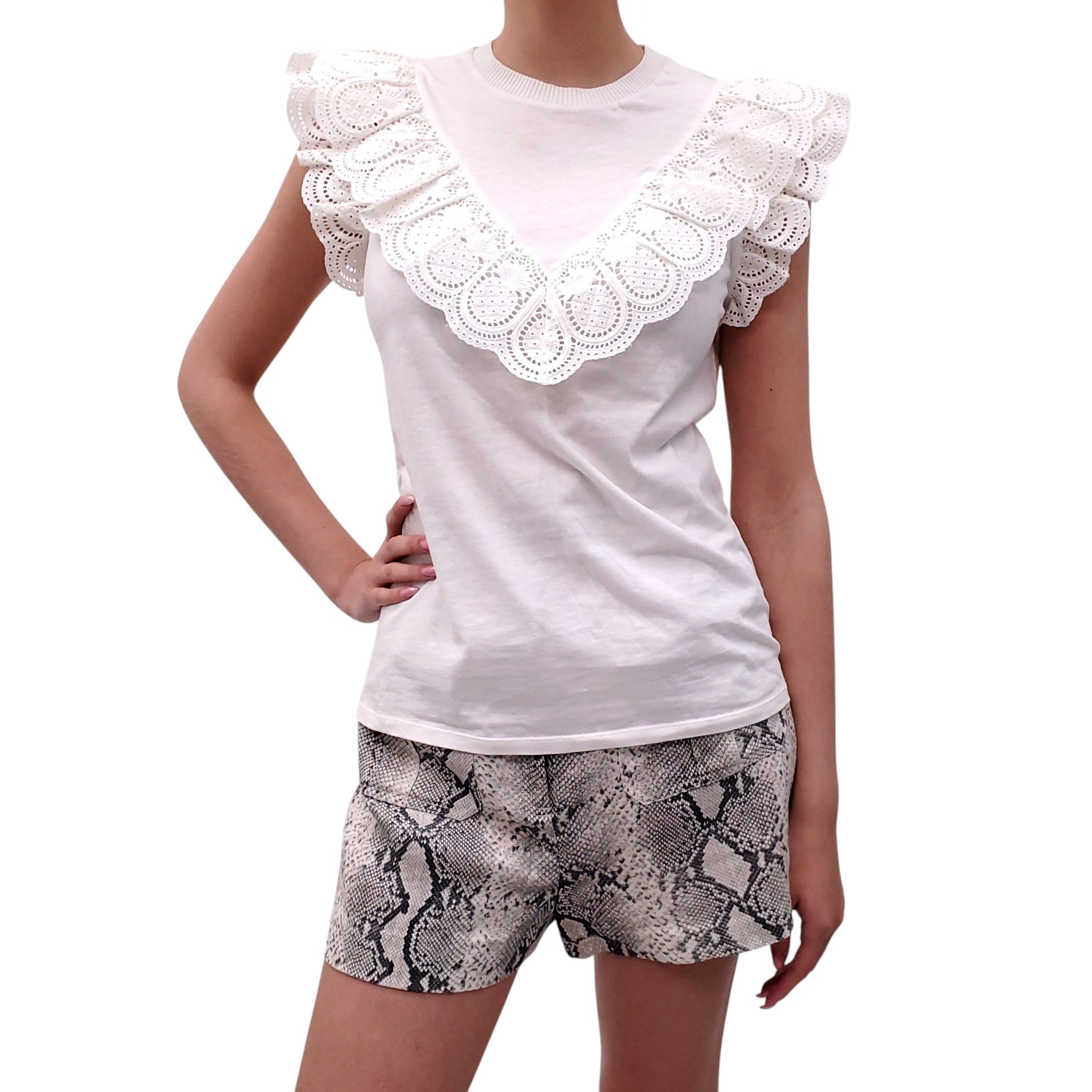 ZIMMERMANN WHITE T-SHIRT WITH EYELET DETAILS - SIZE 0 (US 4)