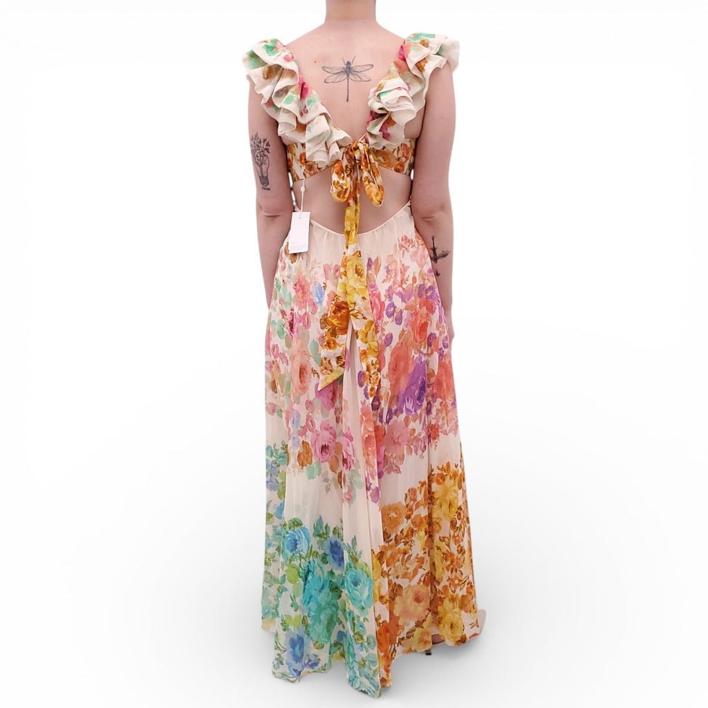 ZIMMERMANN 'RAIE' FRILL SHOULDER MIDI DRESS - SIZE 3 (US 10)