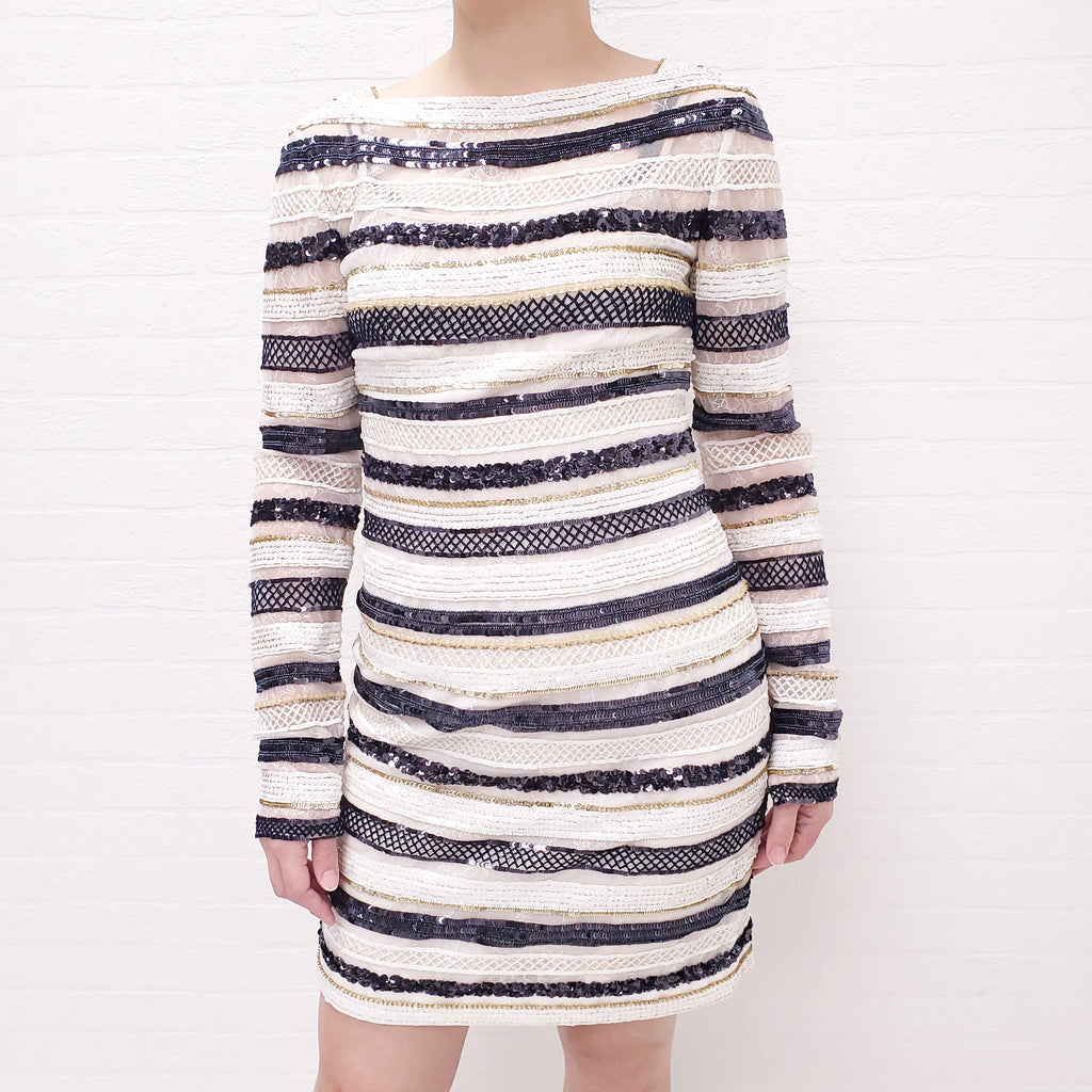 ZUHAIR MURAD SEQUIN AND LACE STRIPE DRESS - SIZE M
