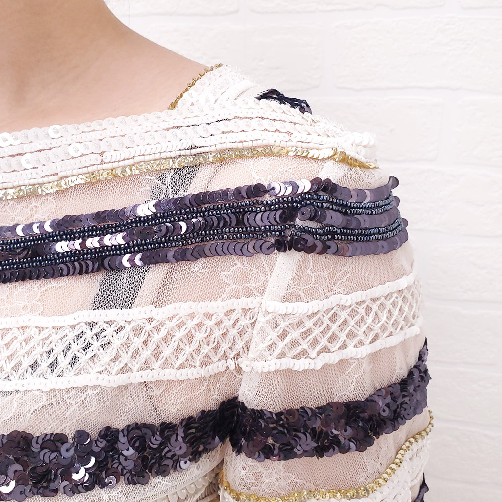 ZUHAIR MURAD SEQUIN AND LACE STRIPE DRESS - SIZE M