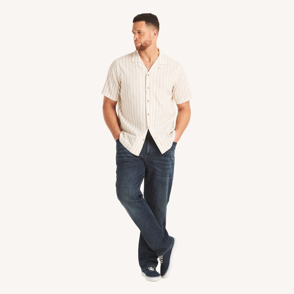 Nautica Mens Big & Tall Striped Short-Sleeve Camp Shirt