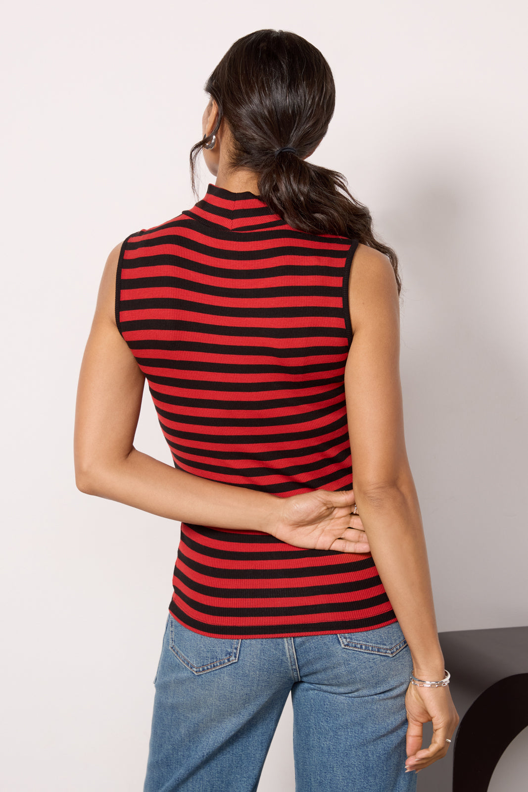 Women's Essential Stripe Sleeveless Mock Neck Top
