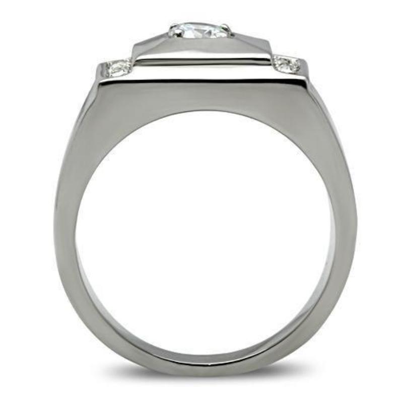 High polished (no plating) Stainless Steel Ring with AAA Grade CZ in Clear