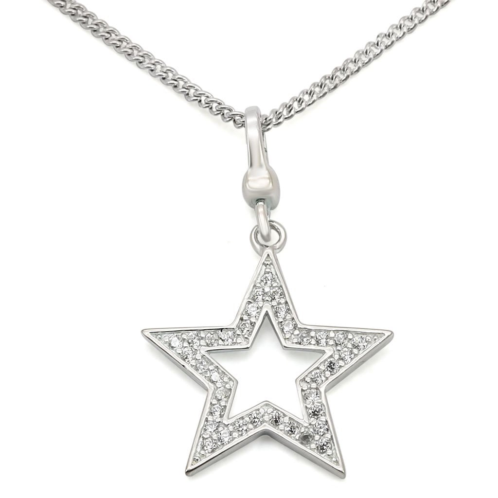 Silver 925 Sterling Silver Chain Pendant with AAA Grade CZ in Clear