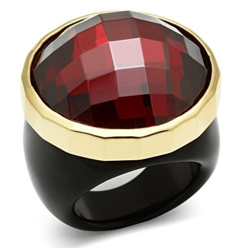 Gold 925 Sterling Silver Ring with AAA Grade CZ in Garnet