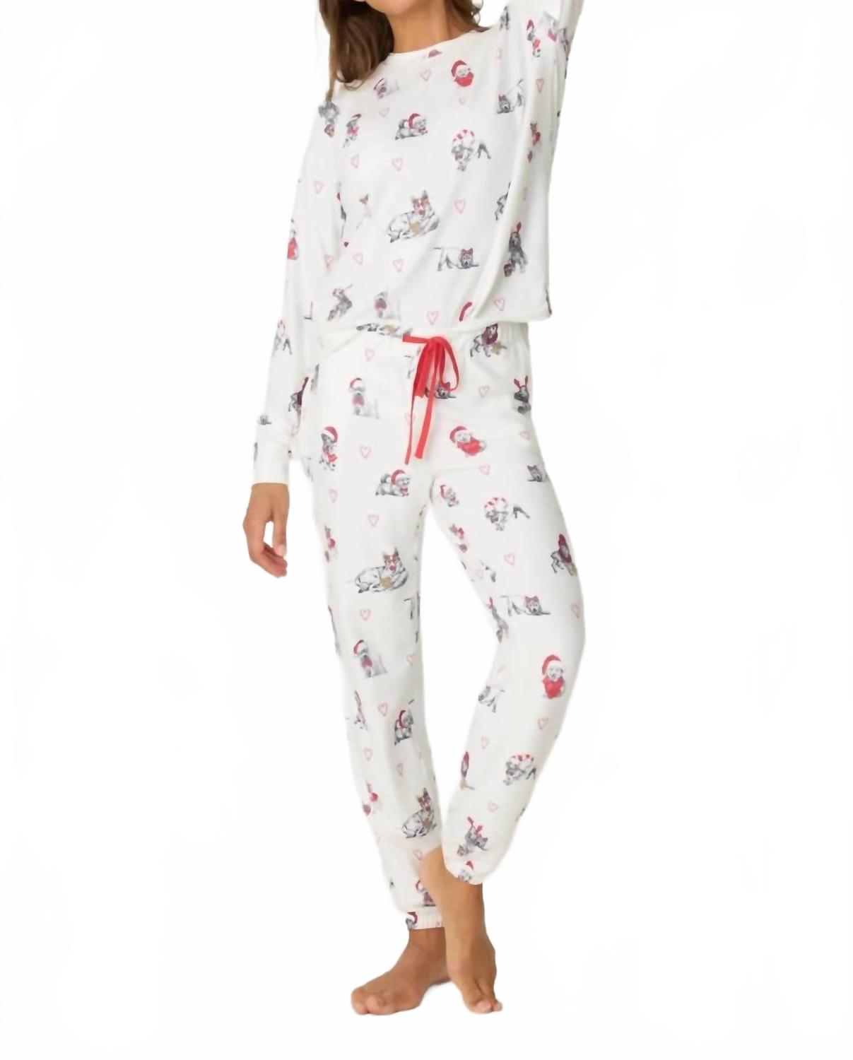 Candy Cane Lane Pajama Set In White