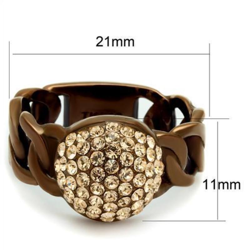 IP Coffee light Stainless Steel Ring with Top Grade Crystal in Light Peach