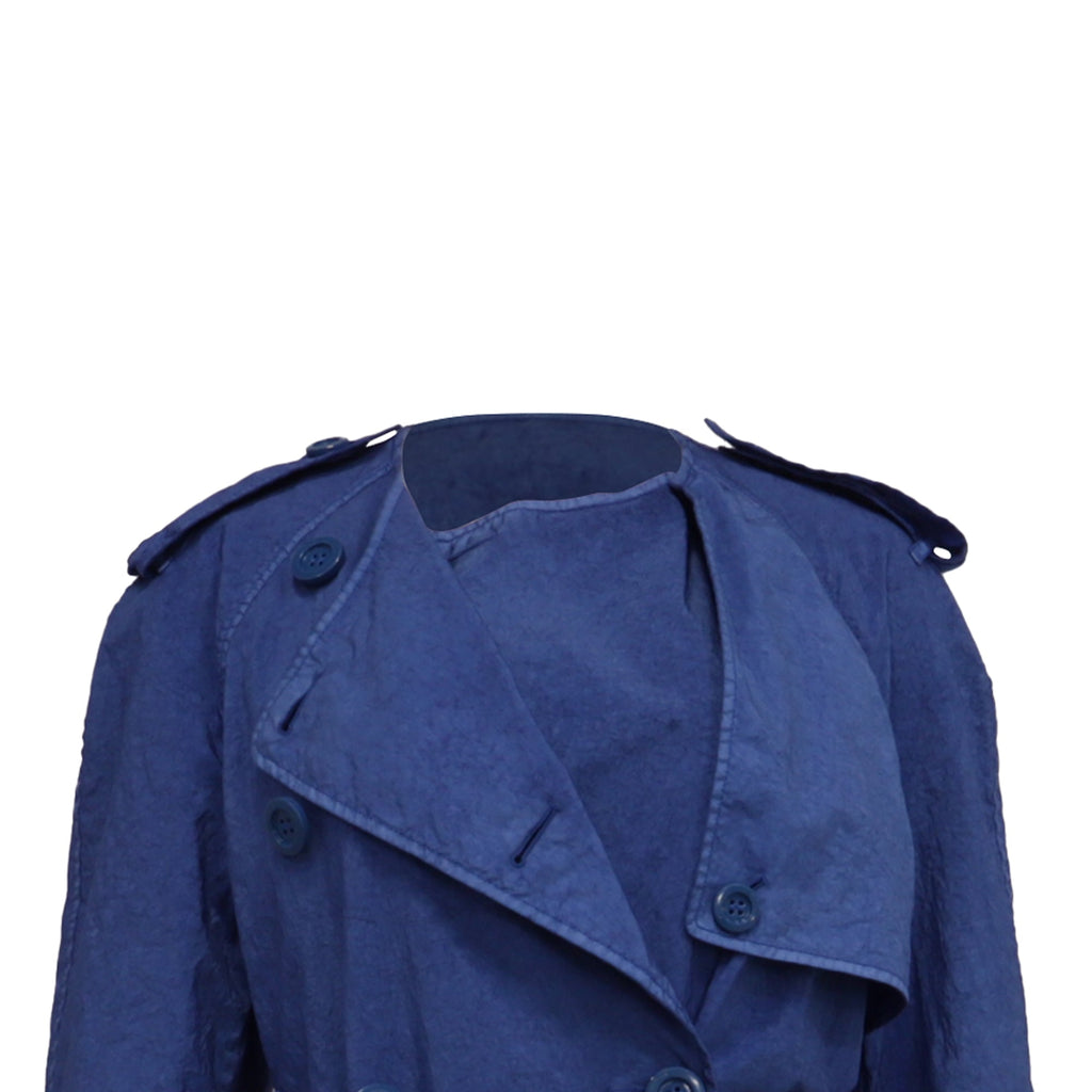 Burberry Collarless Double Breasted Trench Coat in Blue Polyamide