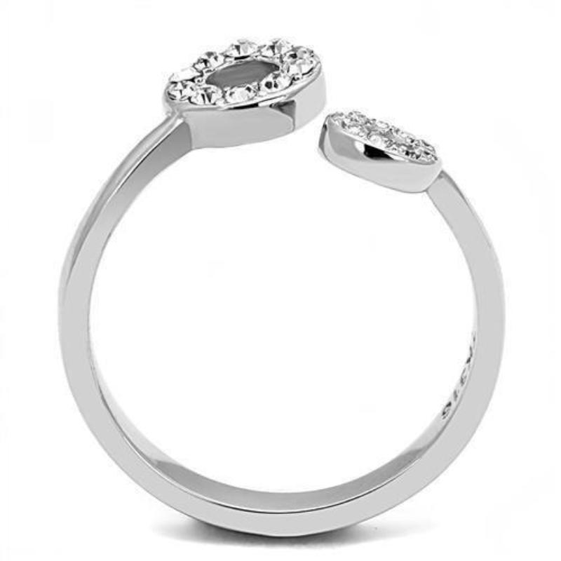 High polished (no plating) Stainless Steel Ring with Top Grade Crystal in Clear