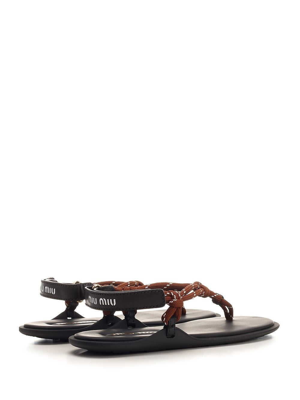 Miu Miu Women "Riviere" Flat Sandal In Rope And Leather