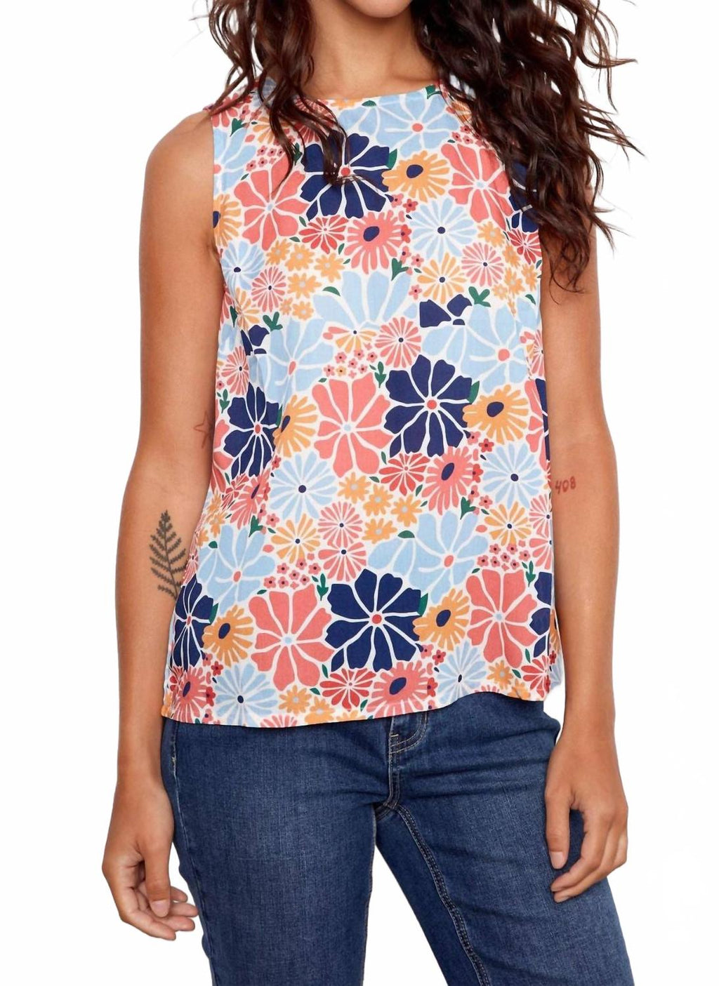 Floral Sleeveless Top In Blue