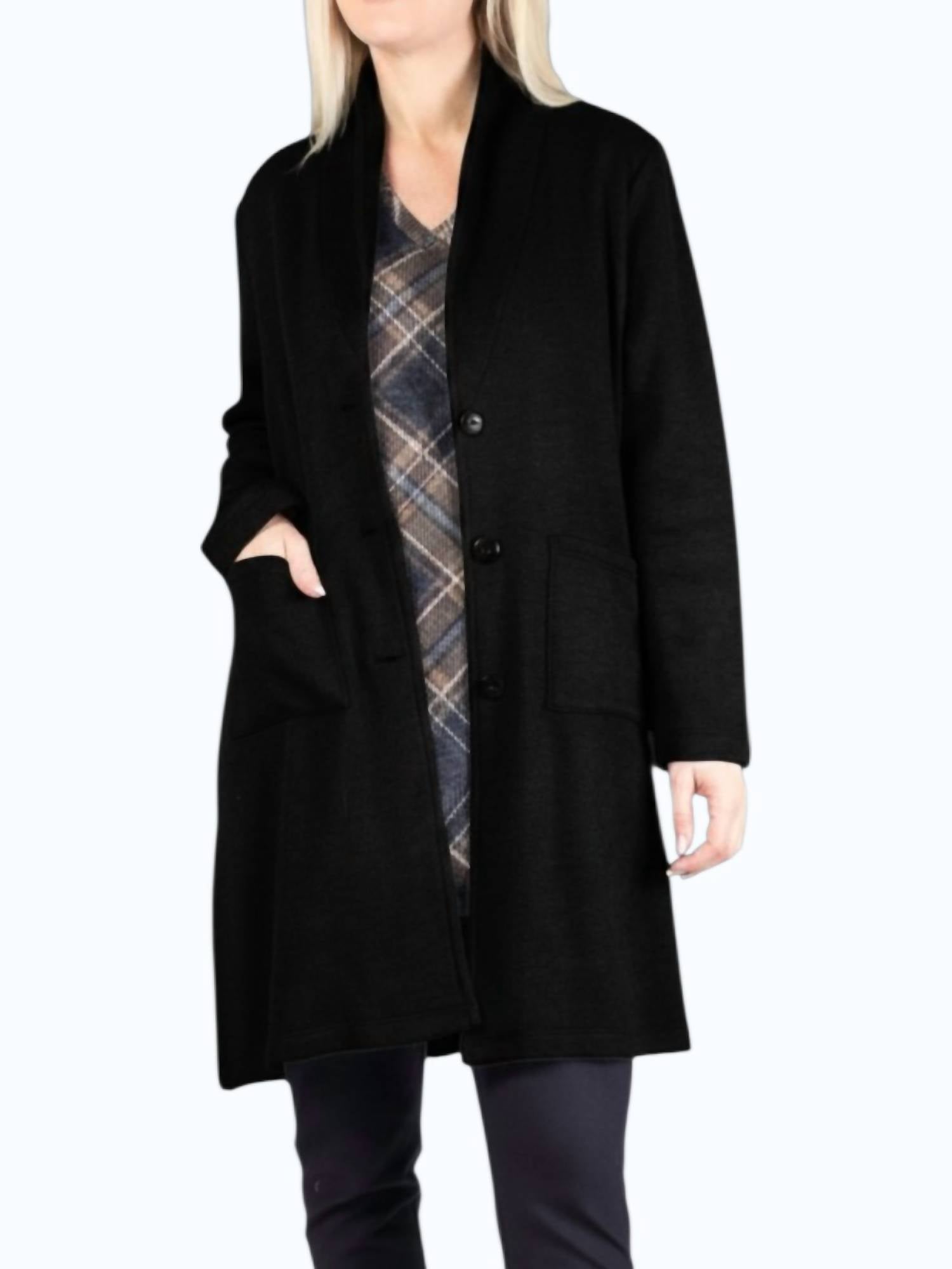 Button Front Cardigan In Black