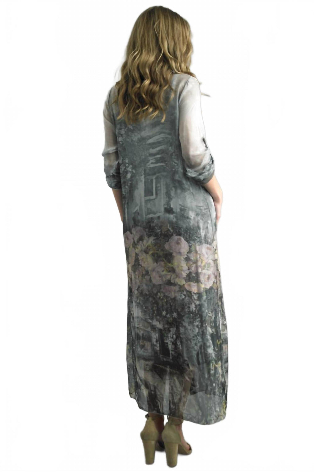 Ethereal Garden Silk Blend Maxi Dress In Grey