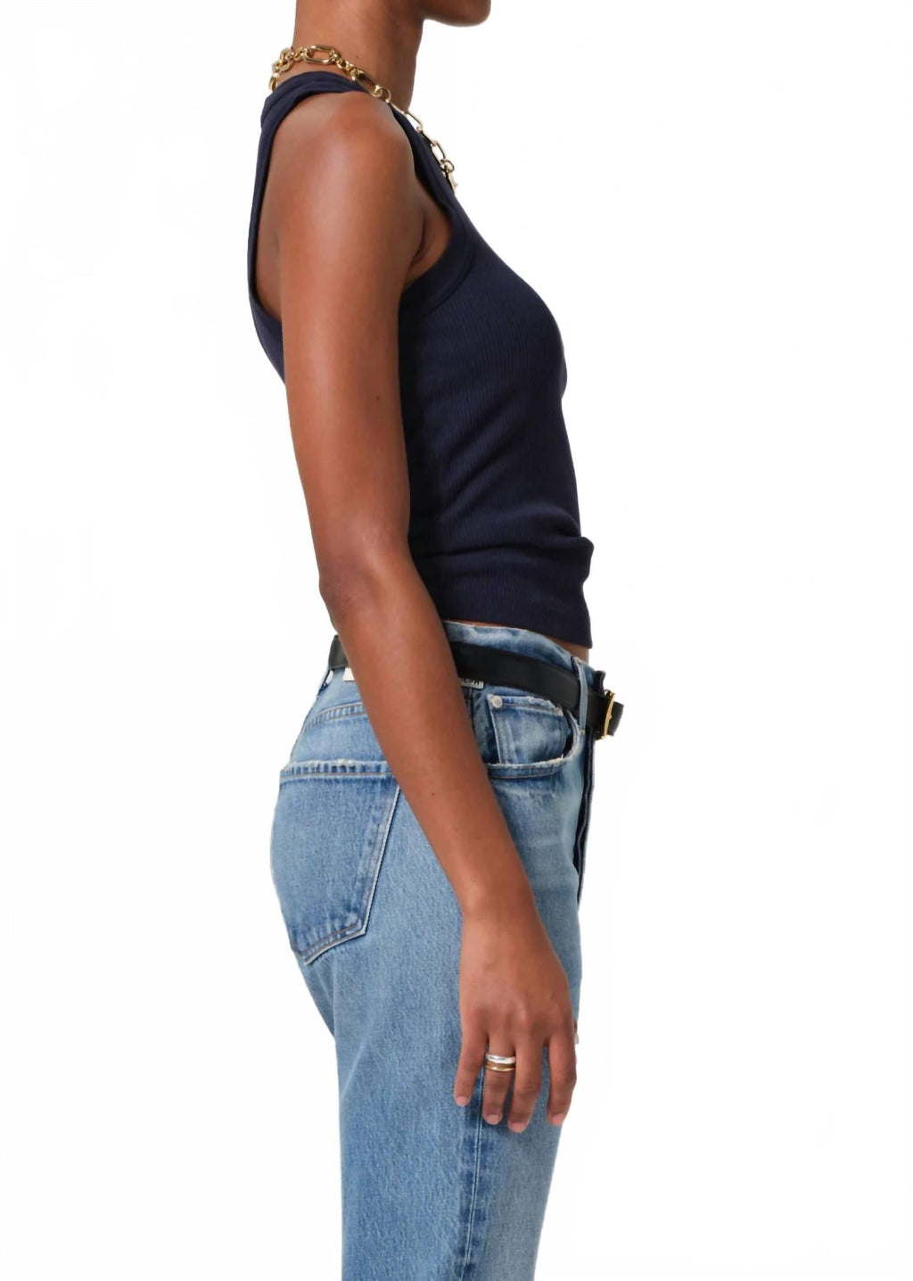 Isabel Rib Tank Top In Navy