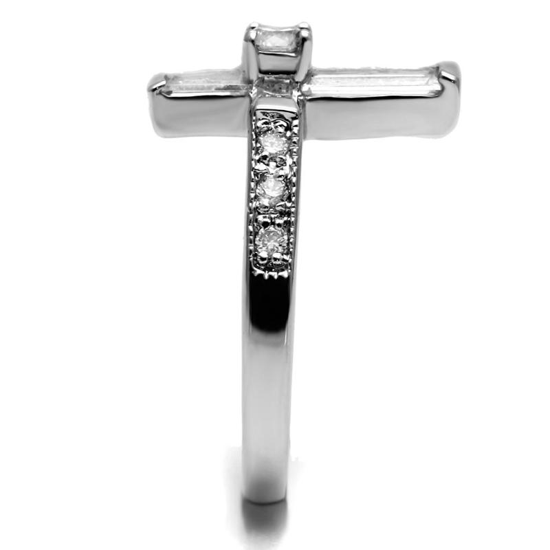 High polished (no plating) Stainless Steel Ring with AAA Grade CZ in Clear