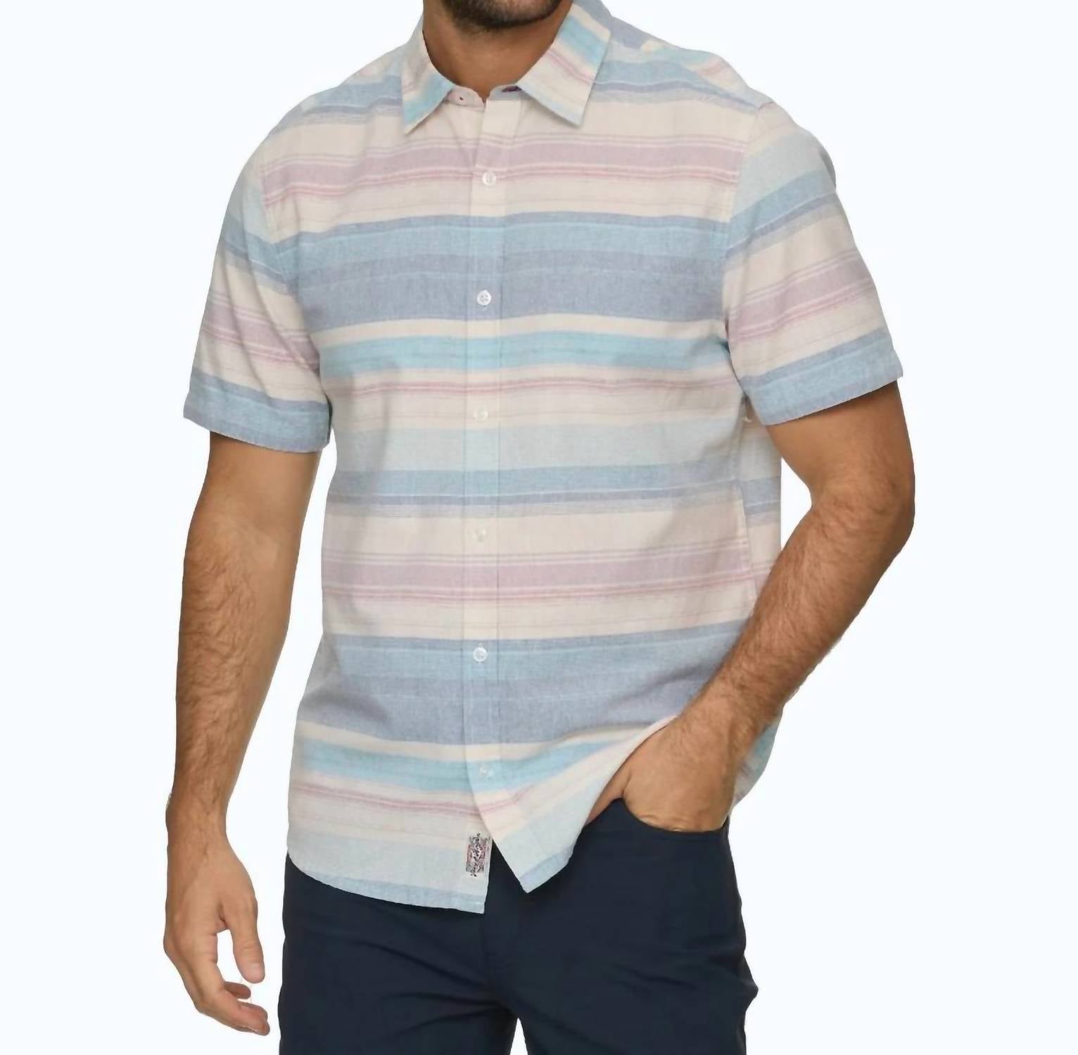 Mason Short Sleeve Striped Shirt In Blue