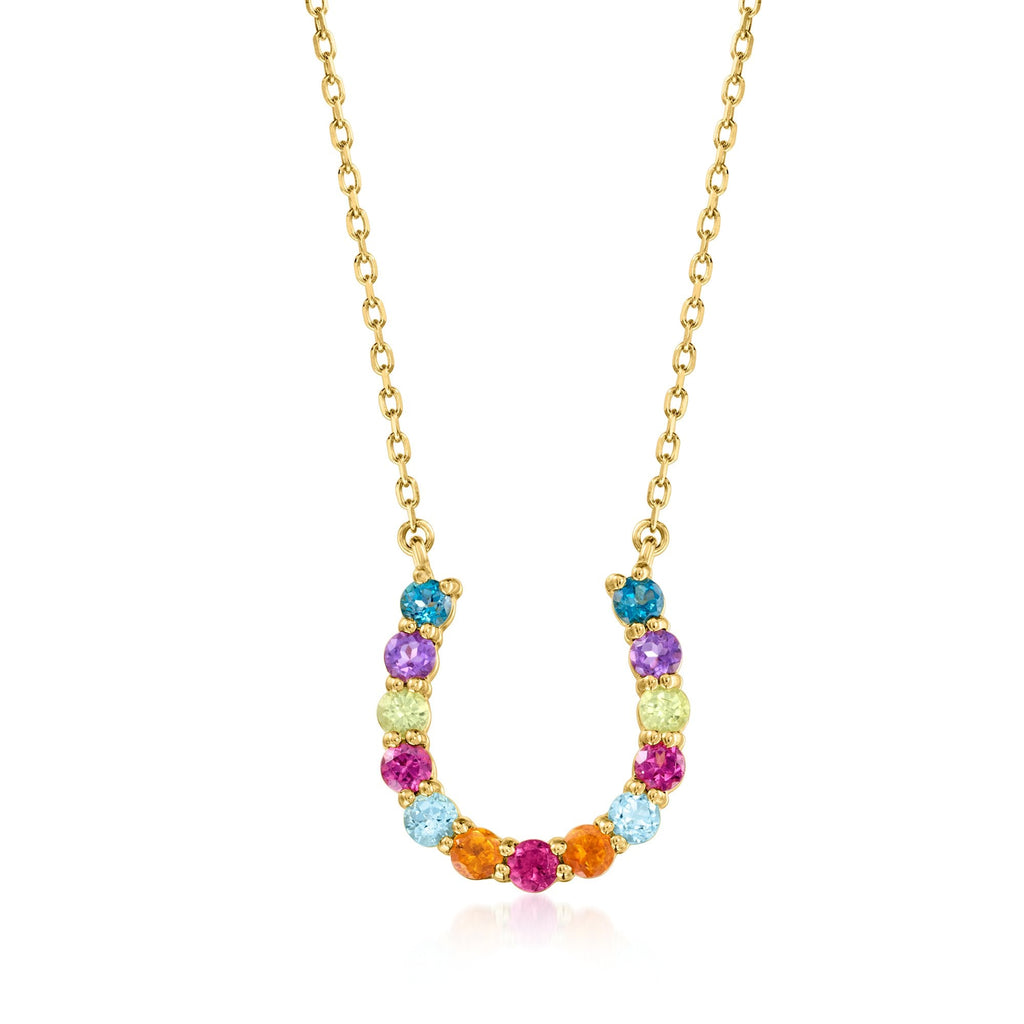 Ross-Simons Multi-Gemstone Horseshoe Necklace in 18kt Gold Over Sterling