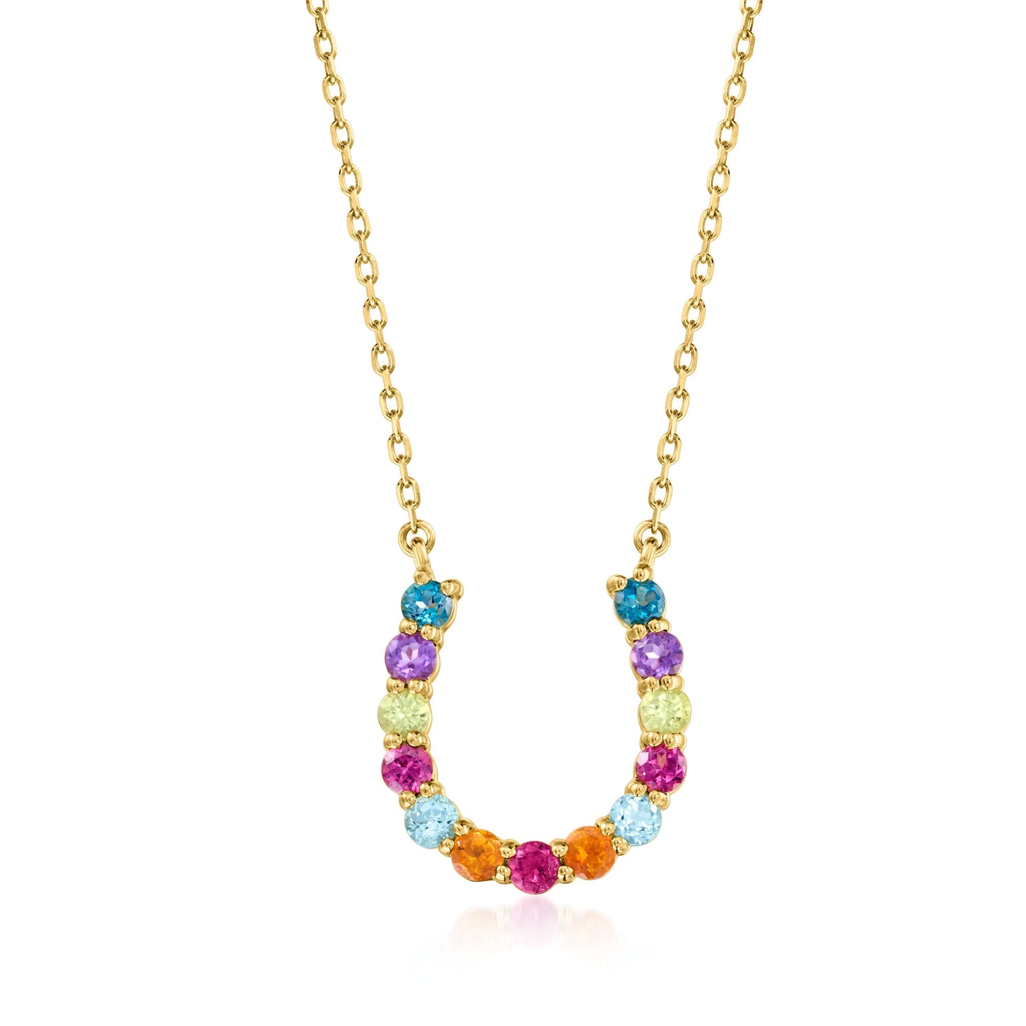 Ross-Simons Multi-Gemstone Horseshoe Necklace in 18kt Gold Over Sterling
