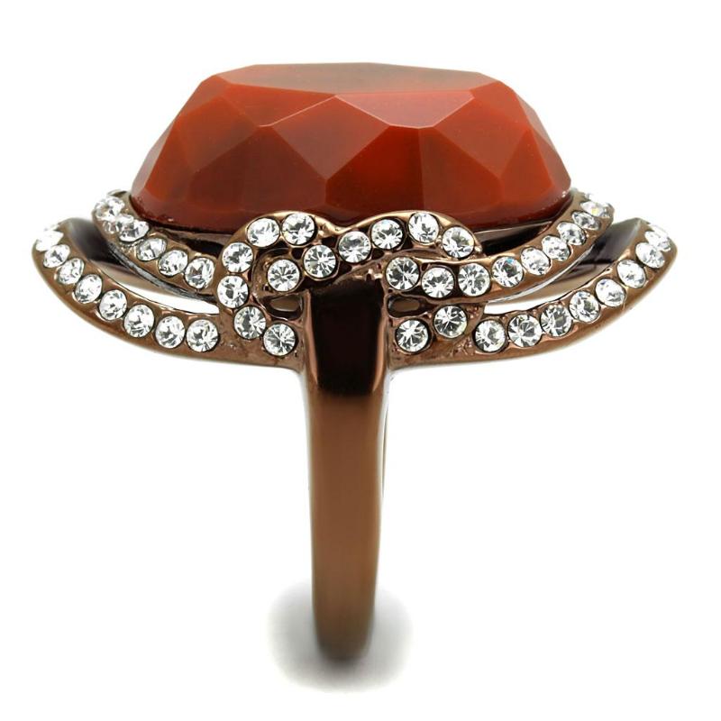 IP Coffee light Stainless Steel Ring with Synthetic Synthetic Stone in Orange
