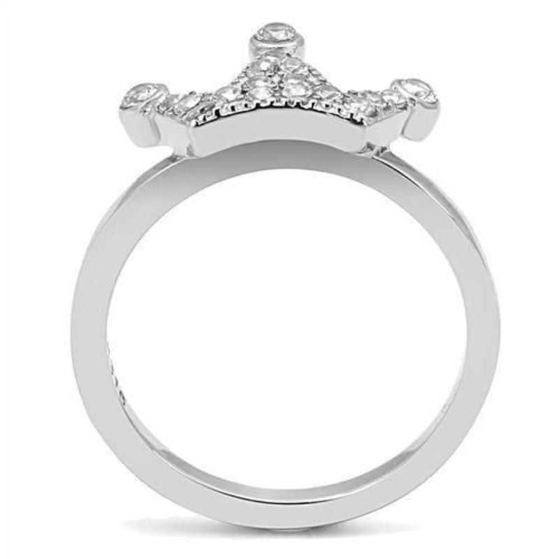 High polished (no plating) Stainless Steel Ring with AAA Grade CZ in Clear