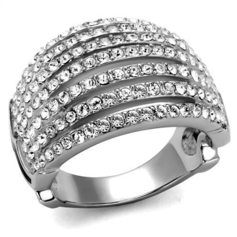High polished (no plating) Stainless Steel Ring with Top Grade Crystal in Clear