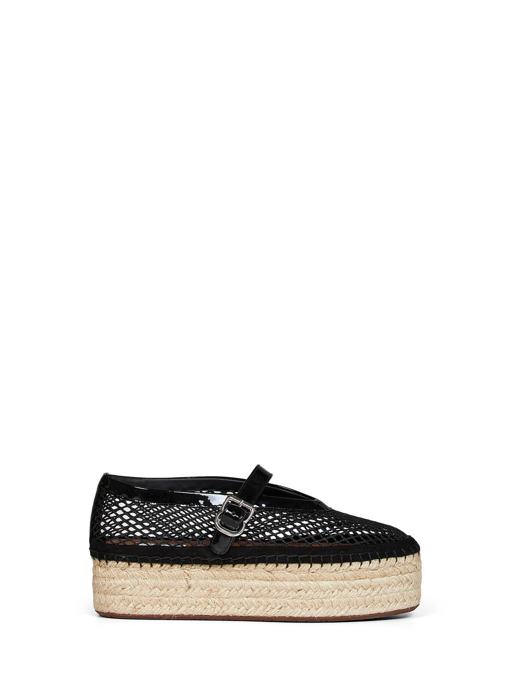 Alaïa Women Black Fishnet And Patent Leather Wedge Espadrilles