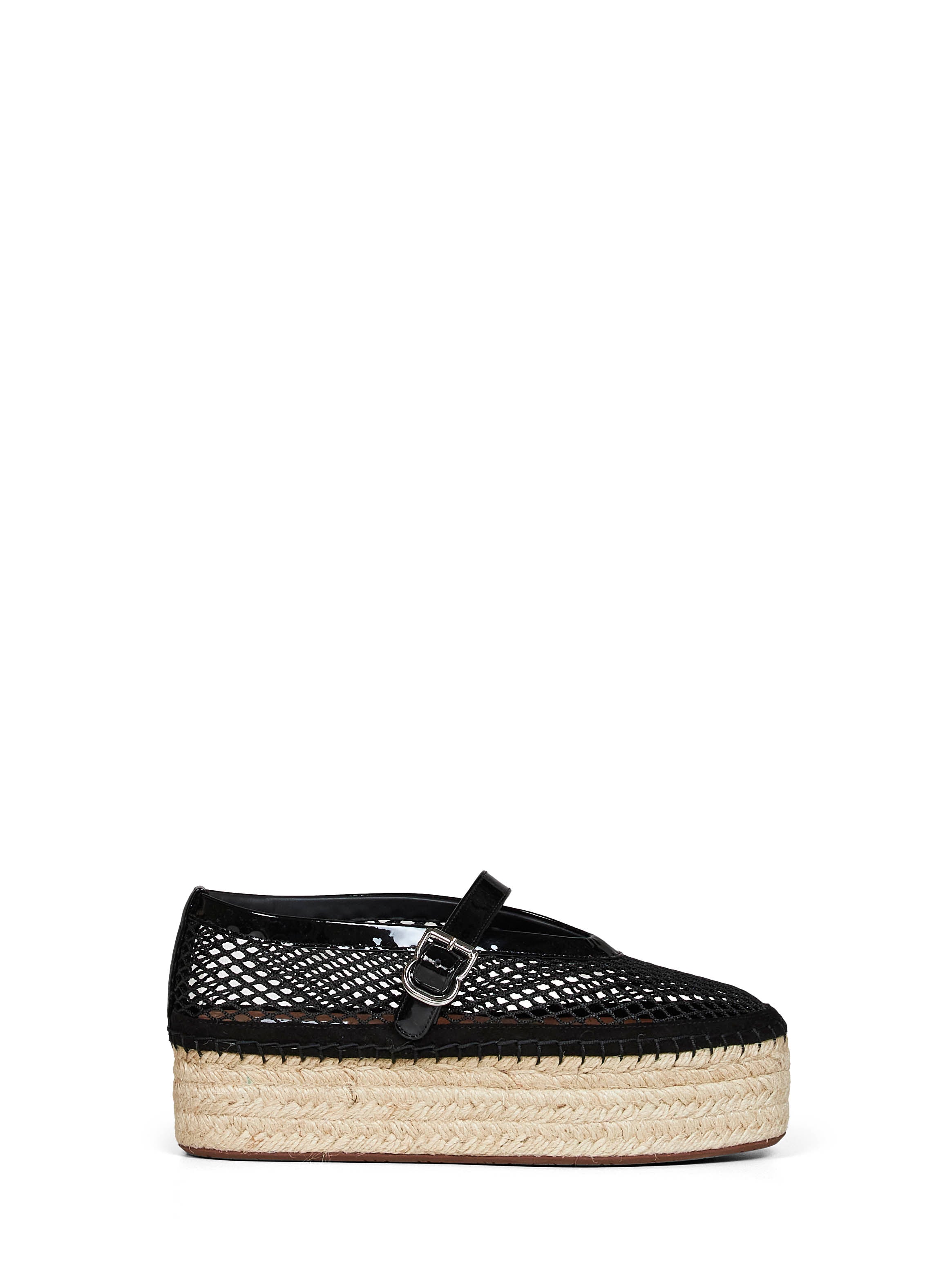 Alaïa Women Black Fishnet And Patent Leather Wedge Espadrilles